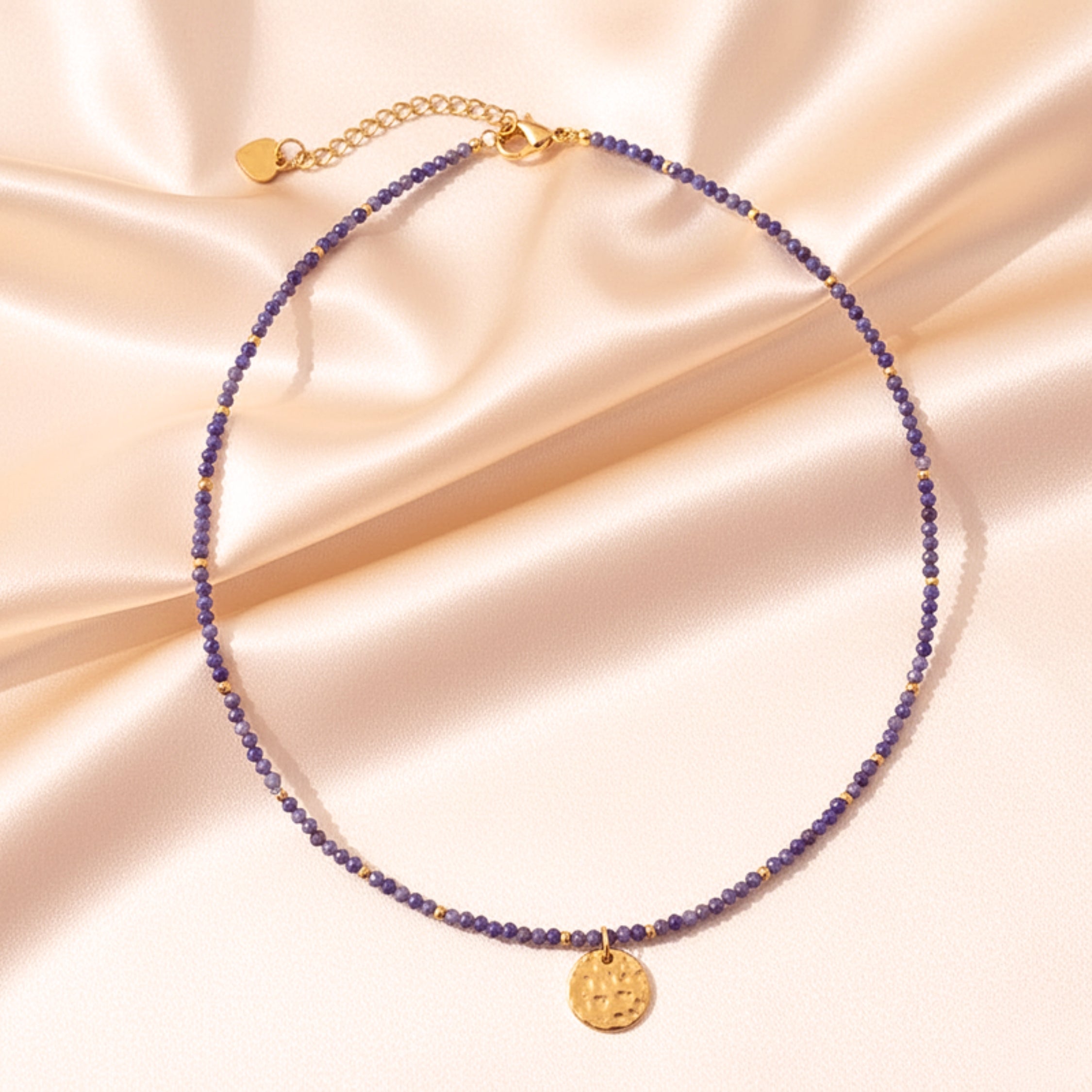 Purple Crystal Beads Textured Pendant Necklace - Gold PVD Stainless Steel