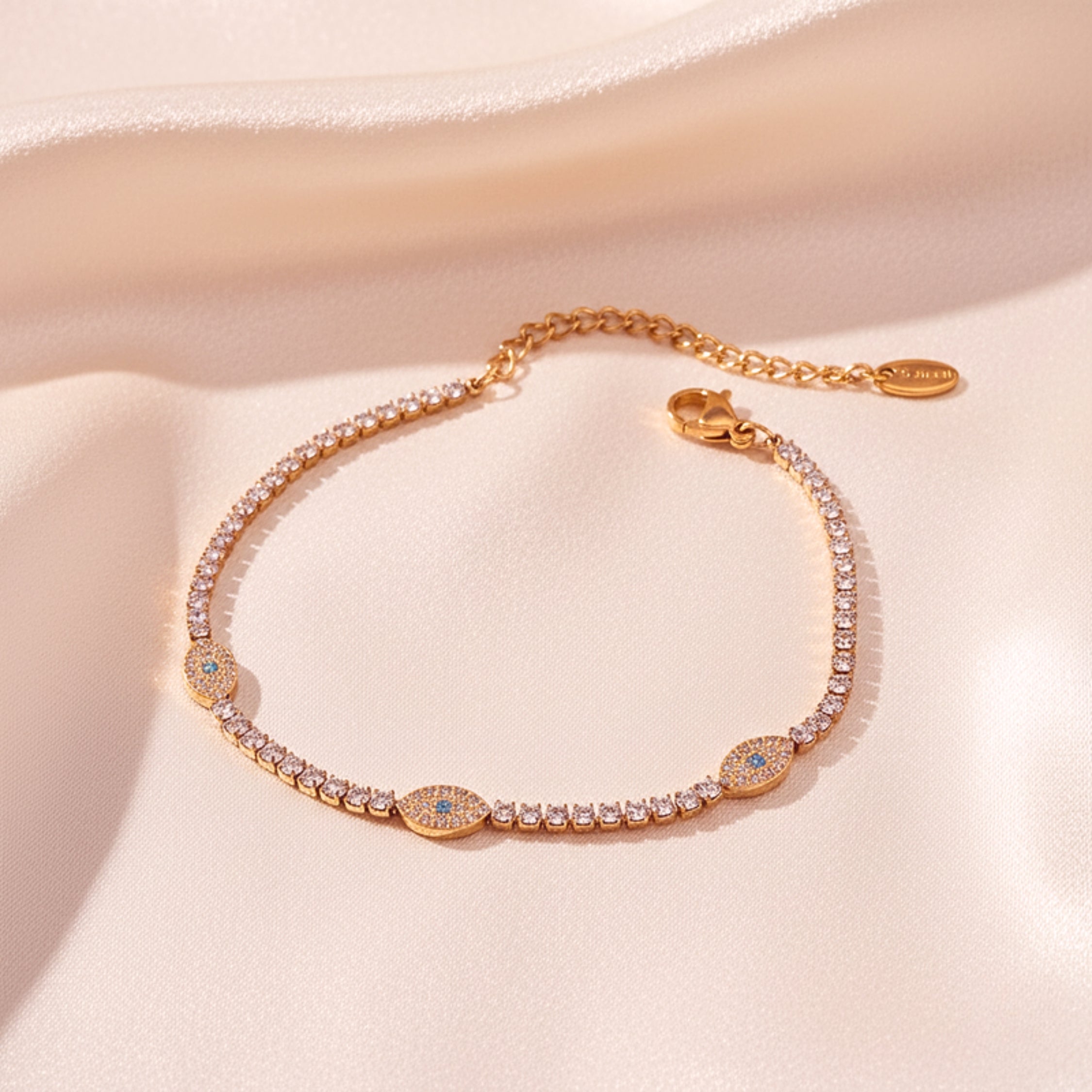 Evil Eye Cubic Zirconia Tennis Bracelet - Gold PVD Stainless Steel