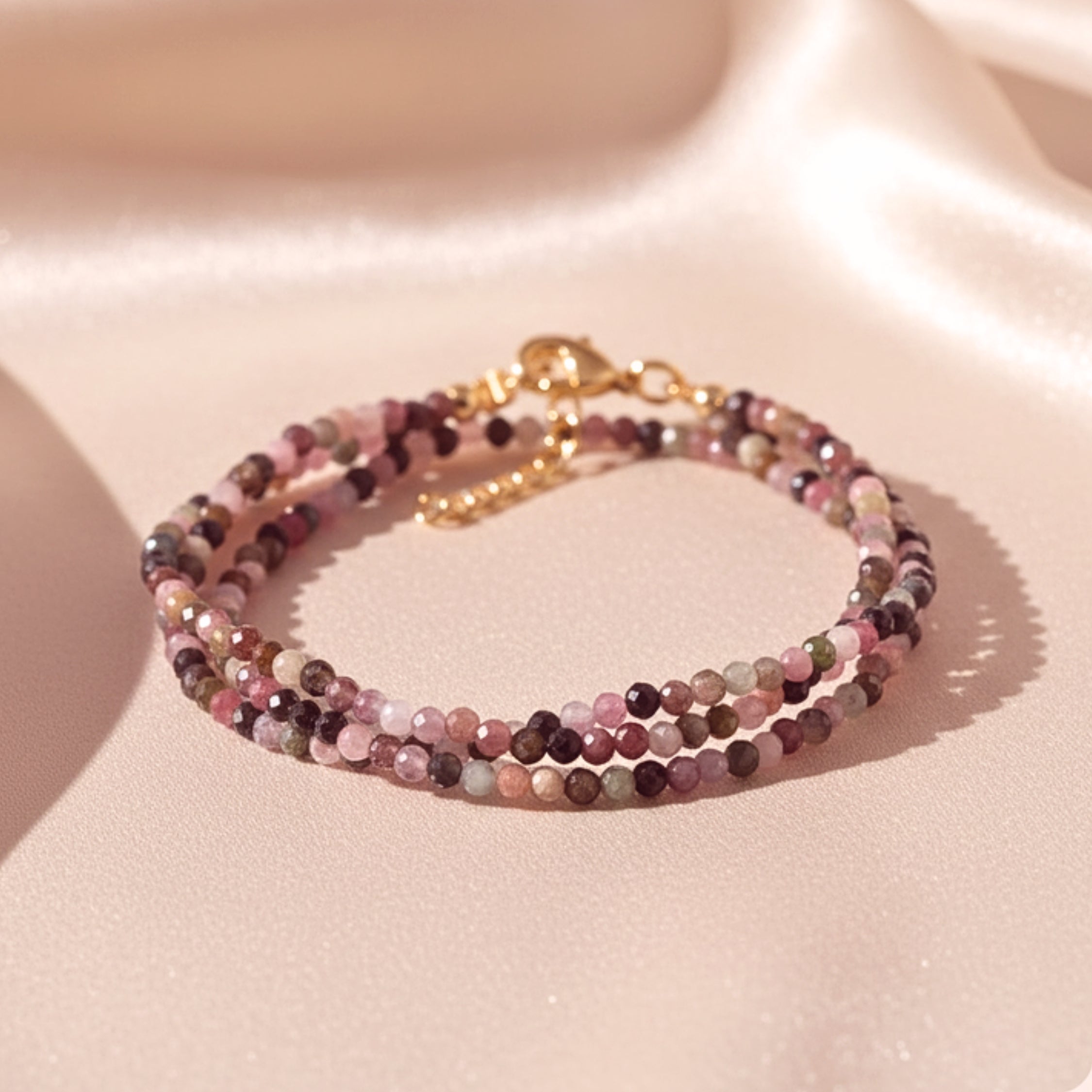 Adjustable Tourmaline Layered Bracelet - Gold PVD Stainless Steel