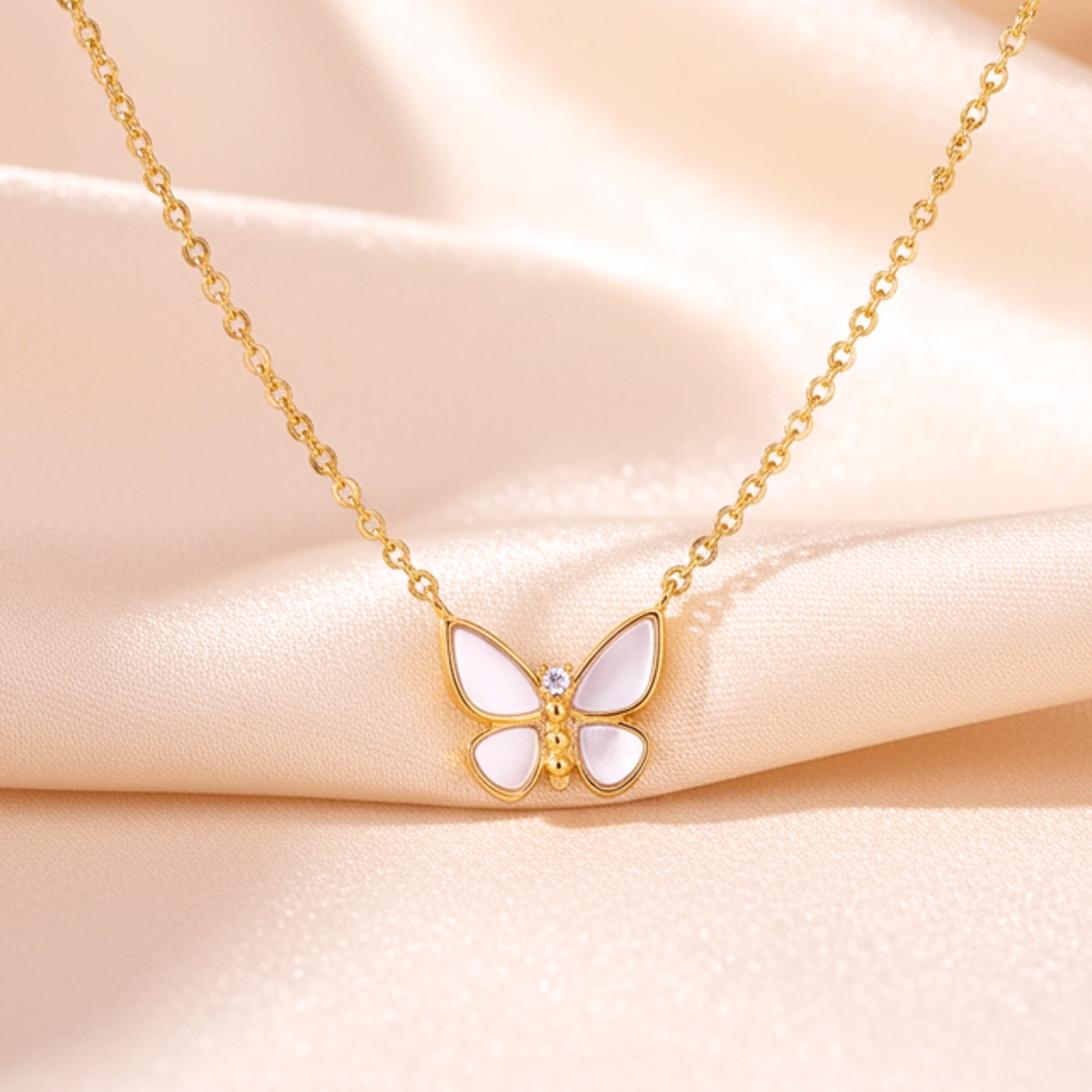 Women's Zirconia Butterfly Pendant Necklace - Gold PVD Stainless Steel