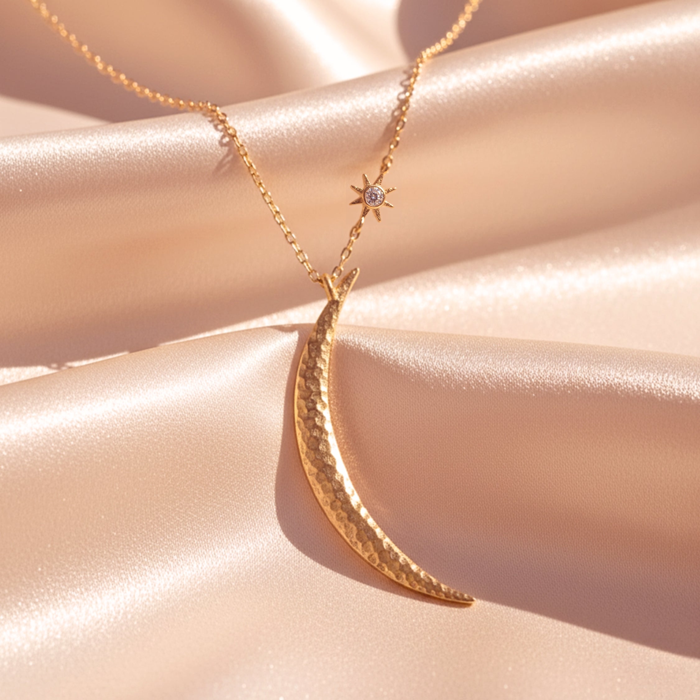 Crescent Moon & Star Pendant Necklace - Gold PVD Stainless Steel