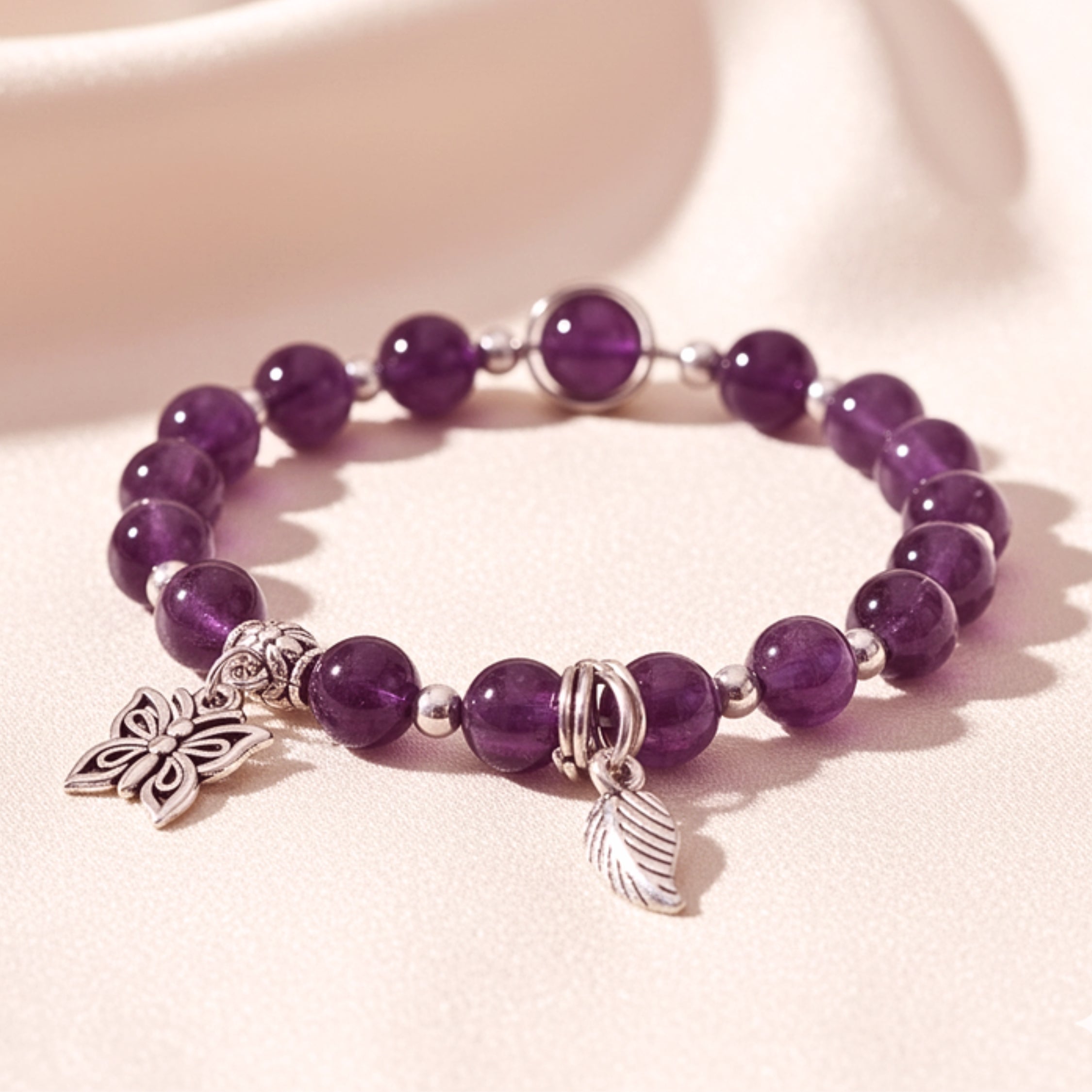 Women's Butterfly Purple Crystal Charm Bracelet
