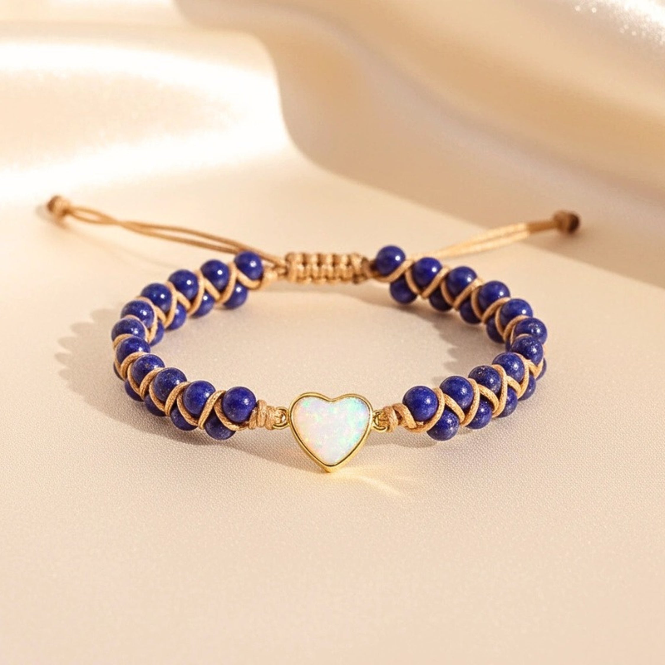 Women's Cord Bracelet With Lapis Lazuli & Opal Tone Gems
