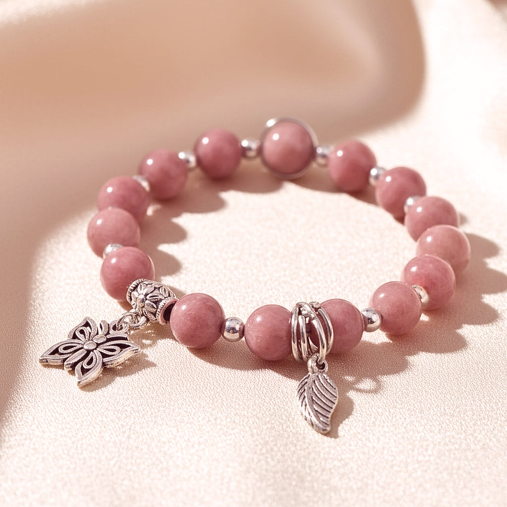 Women's Pink Crystal Butterfly Charm Bracelet