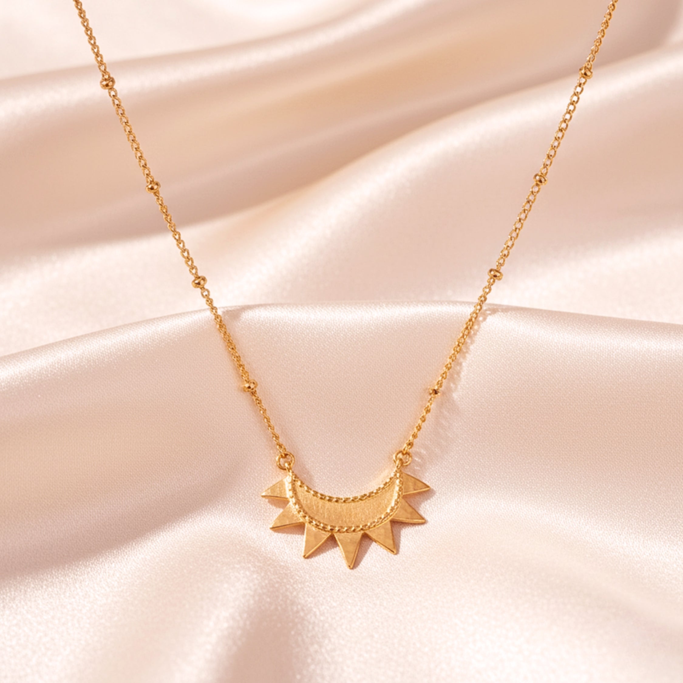 Women's Sunburst Satellite Chain Necklace - Gold PVD Stainless Steel