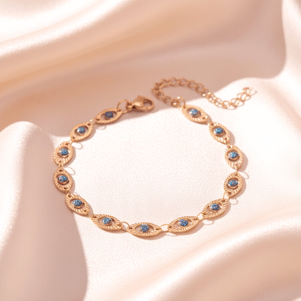 Women's Evil Eye 'Symbol of Protection' Link Bracelet - Stainless Steel Gold PVD