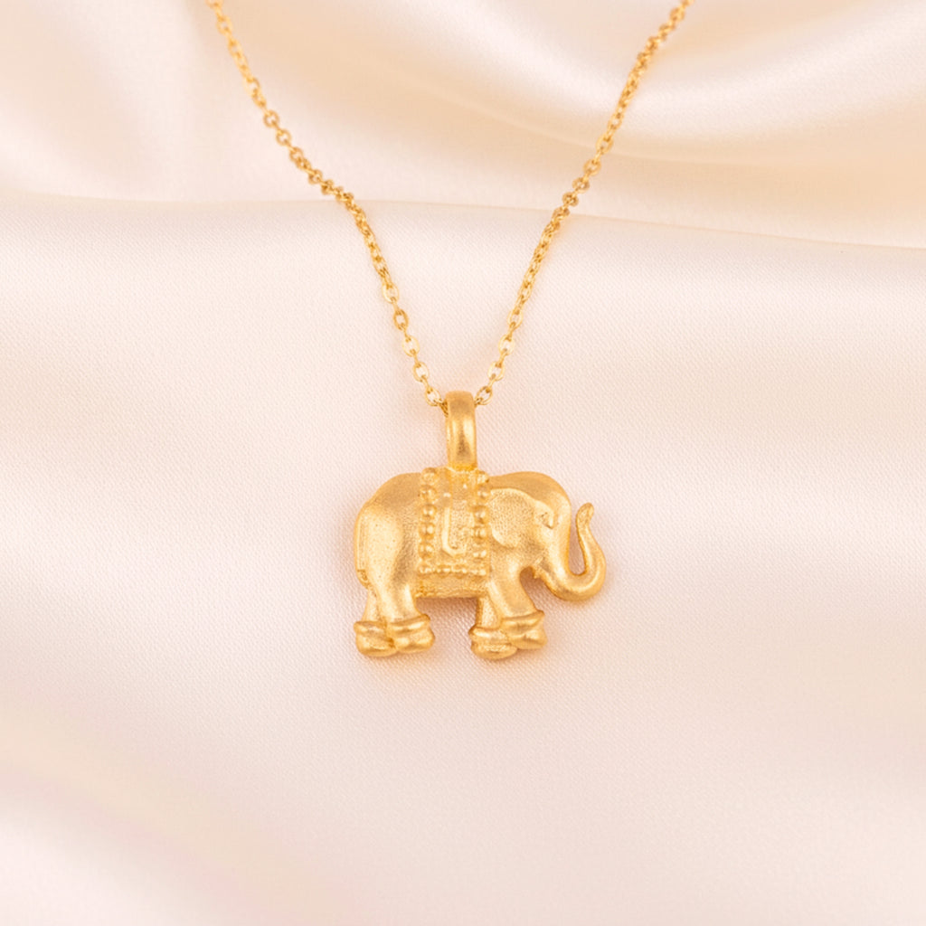 Elephant Charm Pendant Necklace - Gold PVD Stainless Steel