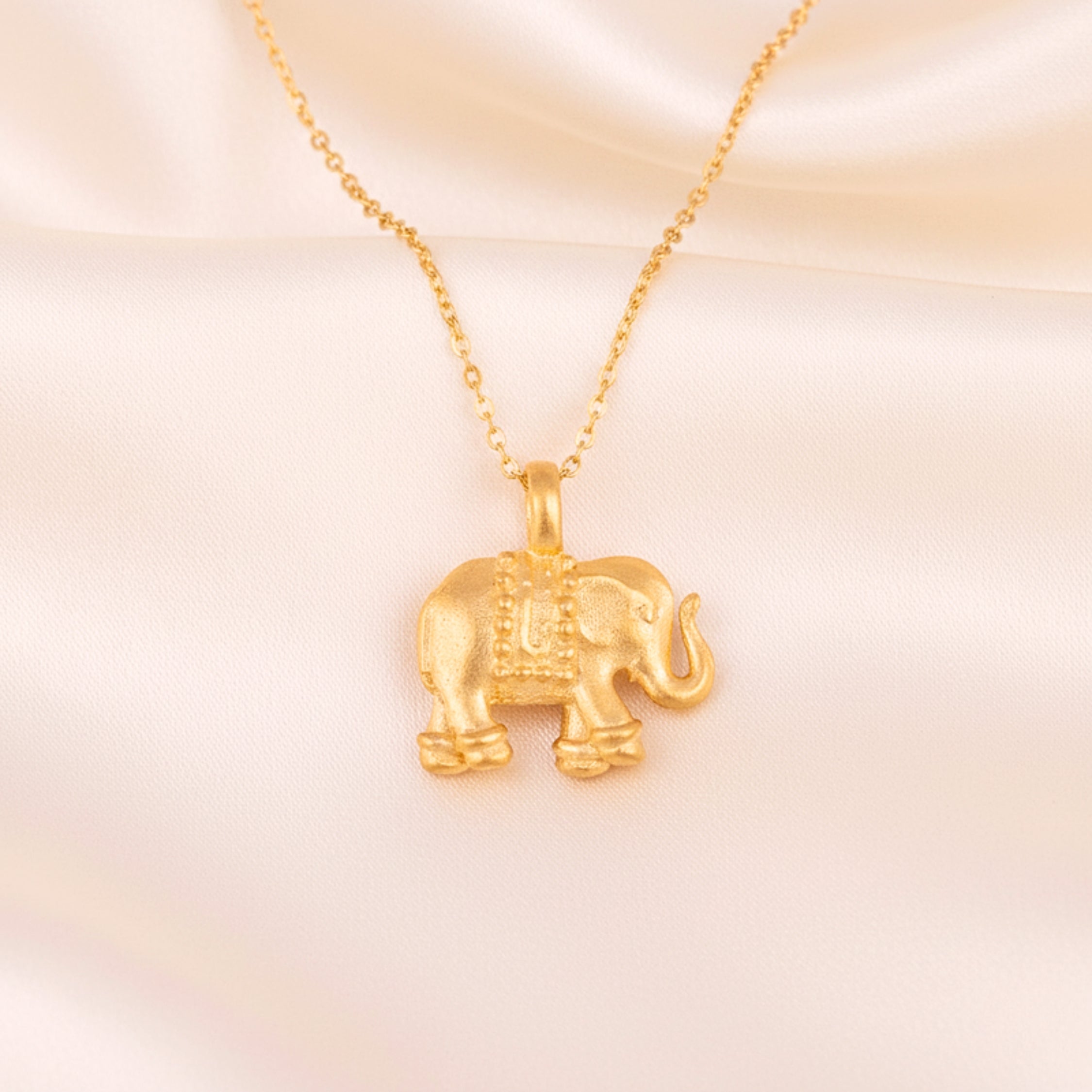 Elephant Charm Pendant Necklace - Gold PVD Stainless Steel