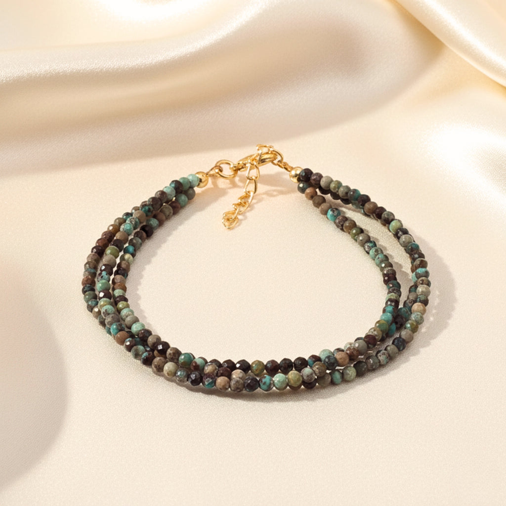 African Turquoise-Tone Beads Women's Bracelet - Gold PVD Stainless Steel
