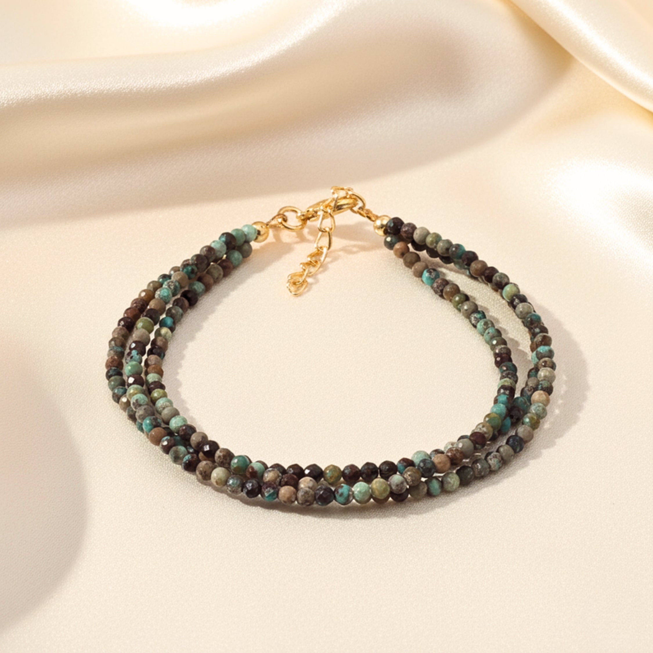 African Turquoise-Tone Beads Women's Bracelet - Gold PVD Stainless Steel