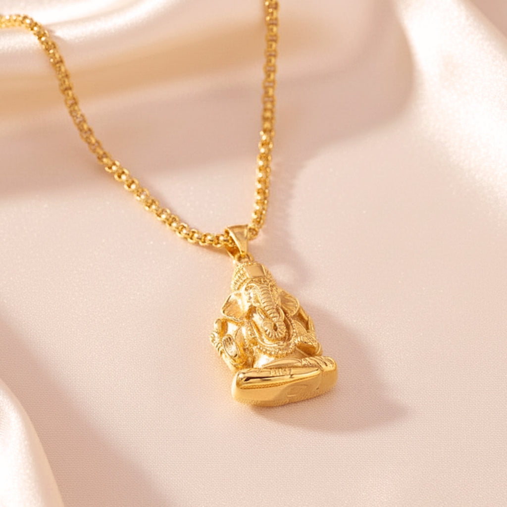 Ganesha Elephant Pendant Necklace - Gold PVD Stainless Steel