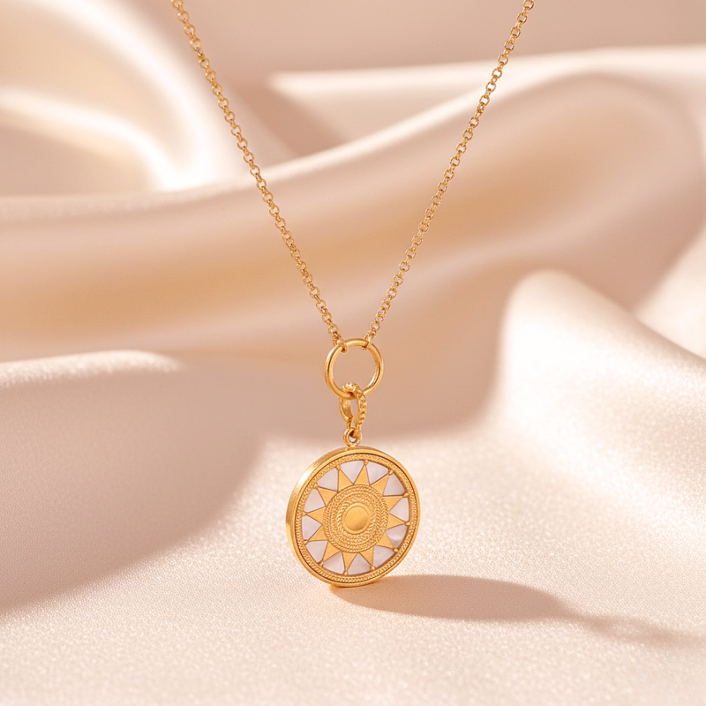 Women's Sunburst Pendant Necklace - Gold PVD Stainless Steel