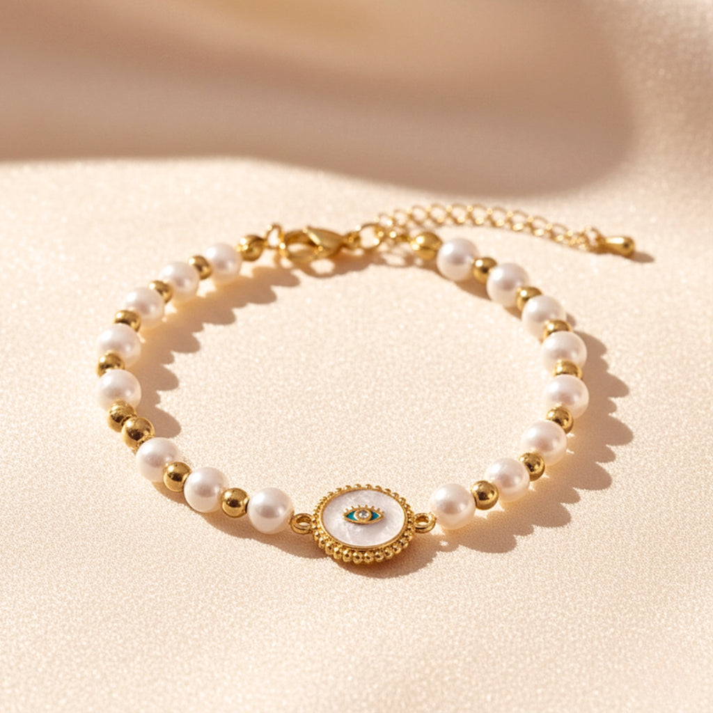 Women's Sunburst Evil Eye Chain Bracelet - Gold PVD Stainless Steel