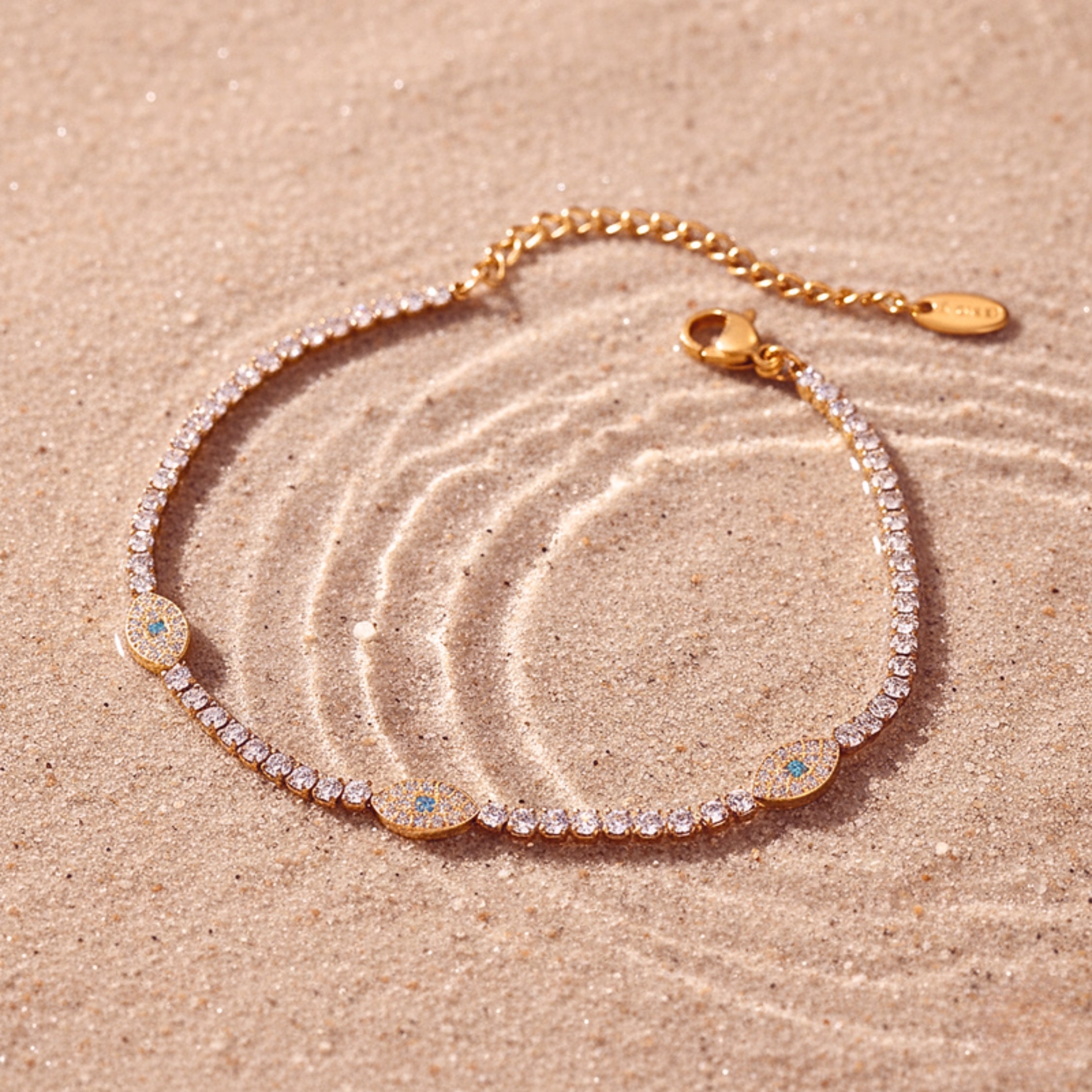 Evil Eye Cubic Zirconia Tennis Bracelet - Gold PVD Stainless Steel