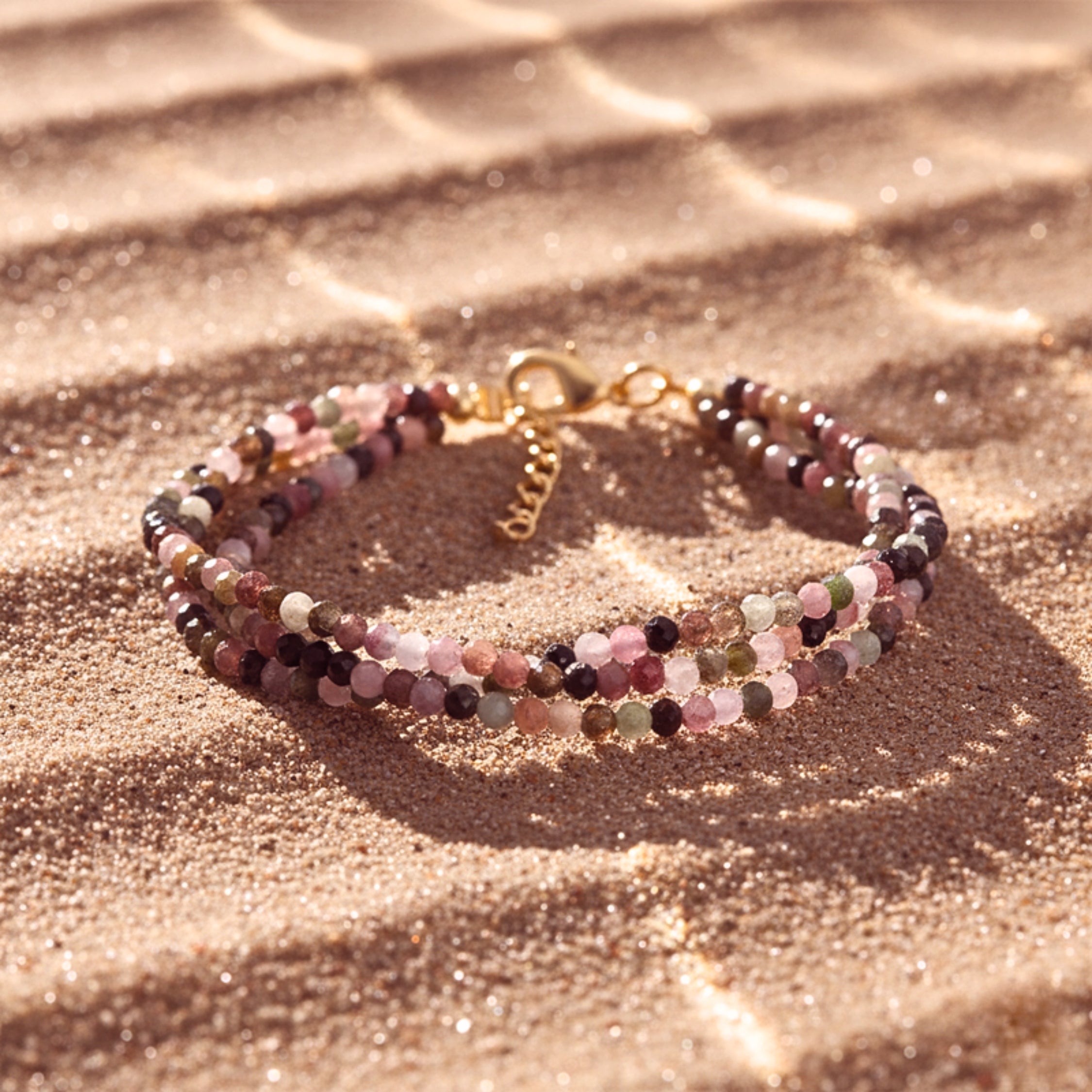 Adjustable Tourmaline Layered Bracelet - Gold PVD Stainless Steel