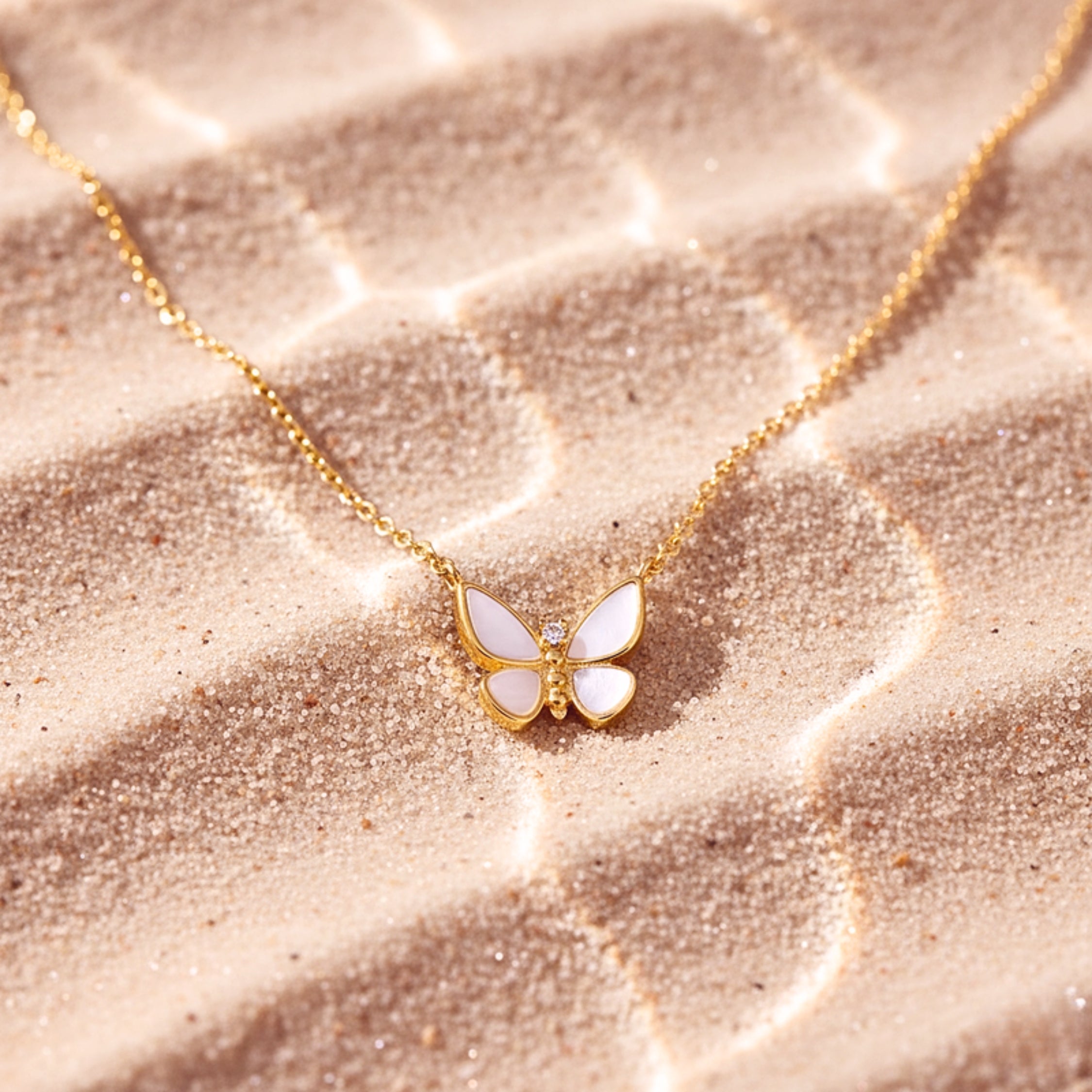 Women's Zirconia Butterfly Pendant Necklace - Gold PVD Stainless Steel