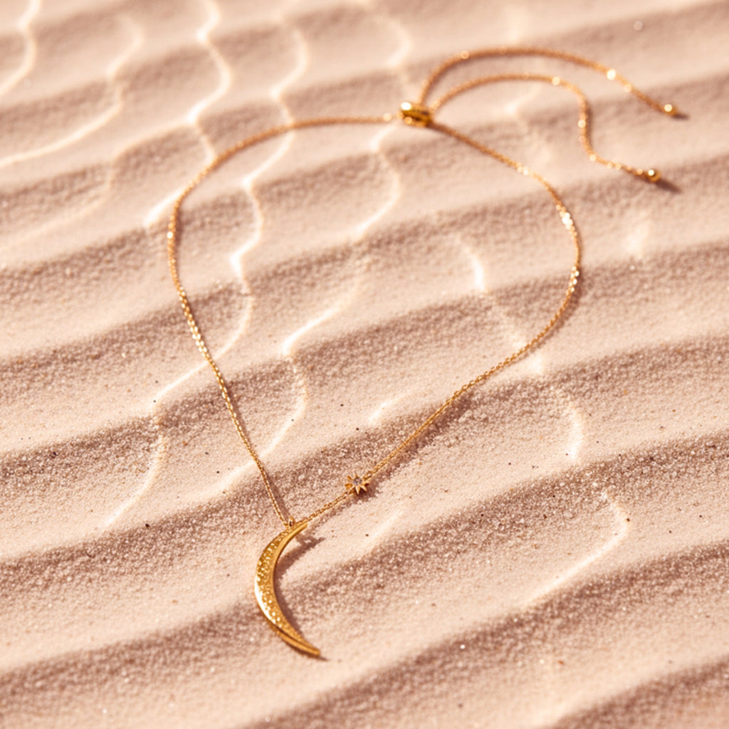 Crescent Moon & Star Pendant Necklace - Gold PVD Stainless Steel