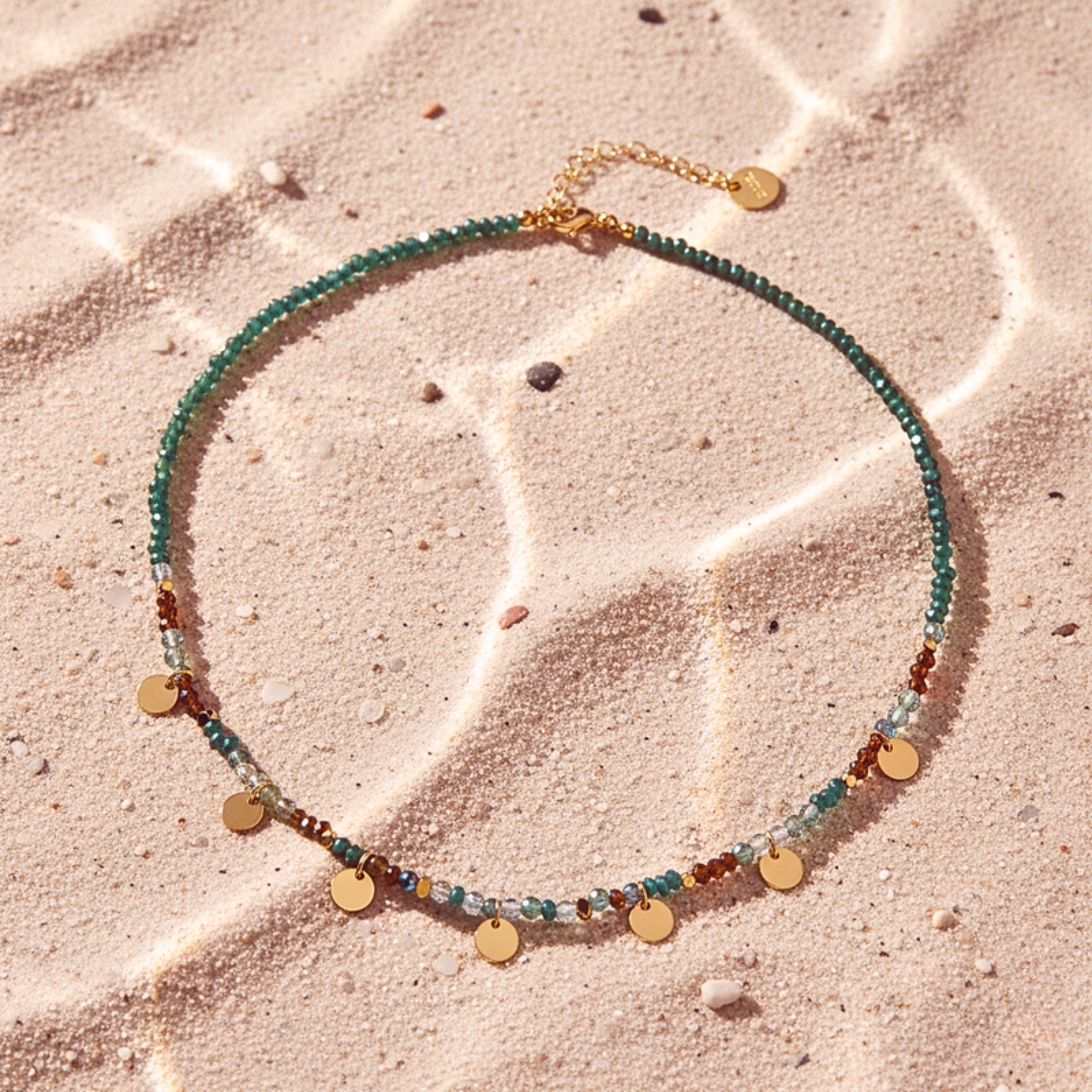 Women's Green Crystal Bead Choker Necklace - PVD Stainless Steel