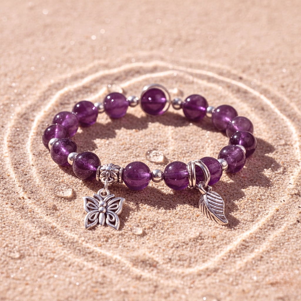 Women's Butterfly Purple Crystal Charm Bracelet