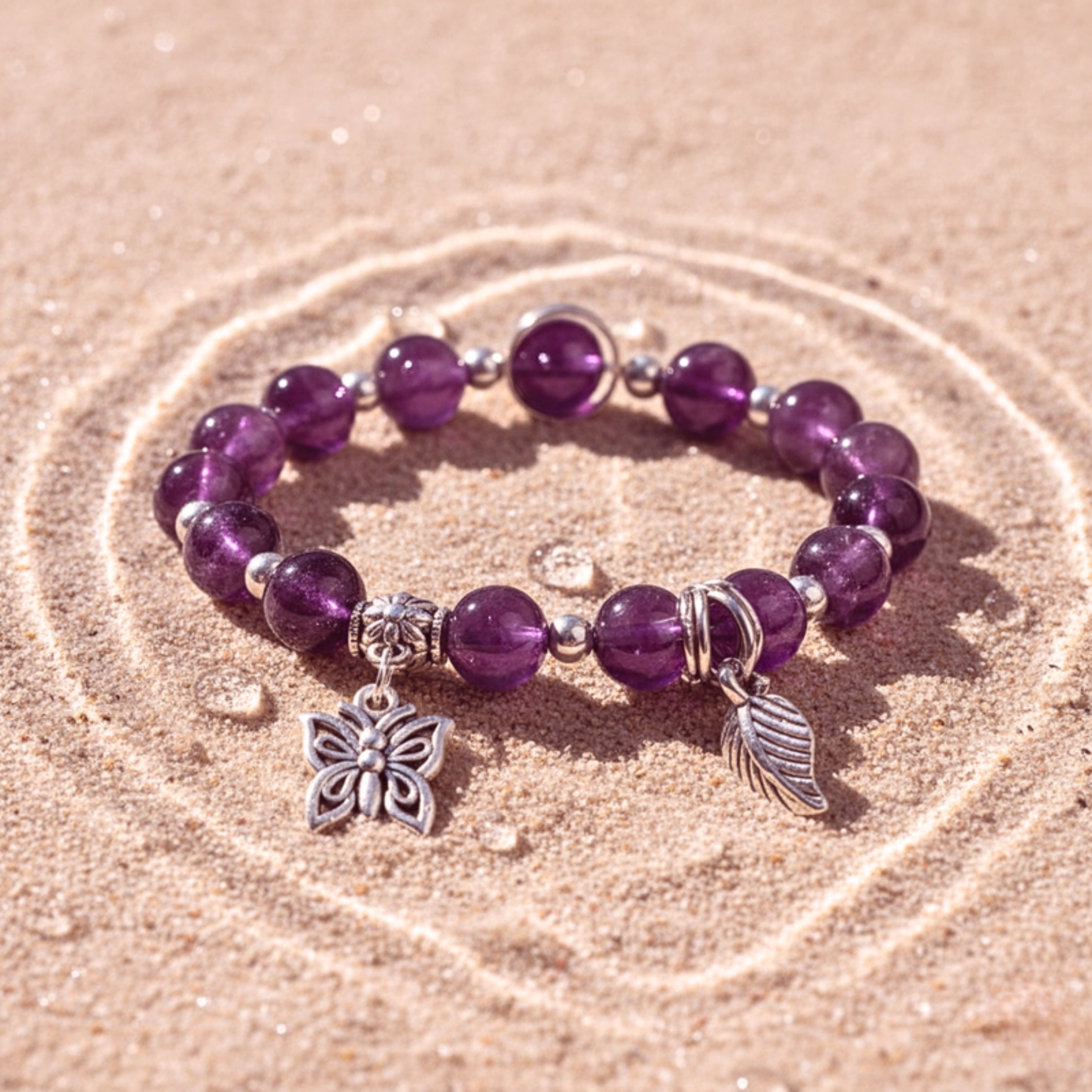 Women's Butterfly Purple Crystal Charm Bracelet