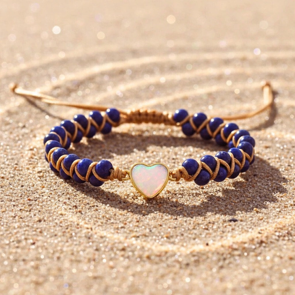 Women's Cord Bracelet With Lapis Lazuli & Opal Tone Gems
