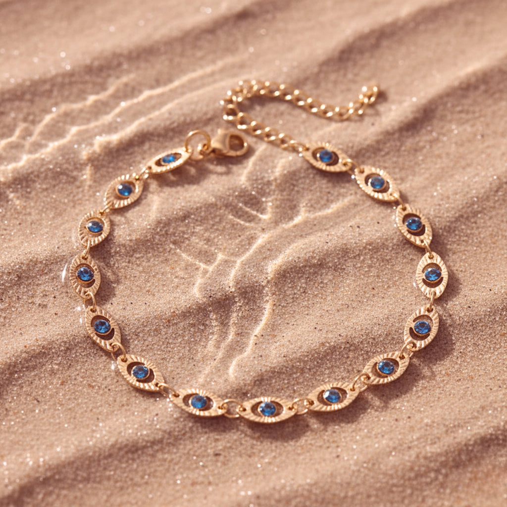 Women's Evil Eye 'Symbol of Protection' Link Bracelet - Stainless Steel Gold PVD