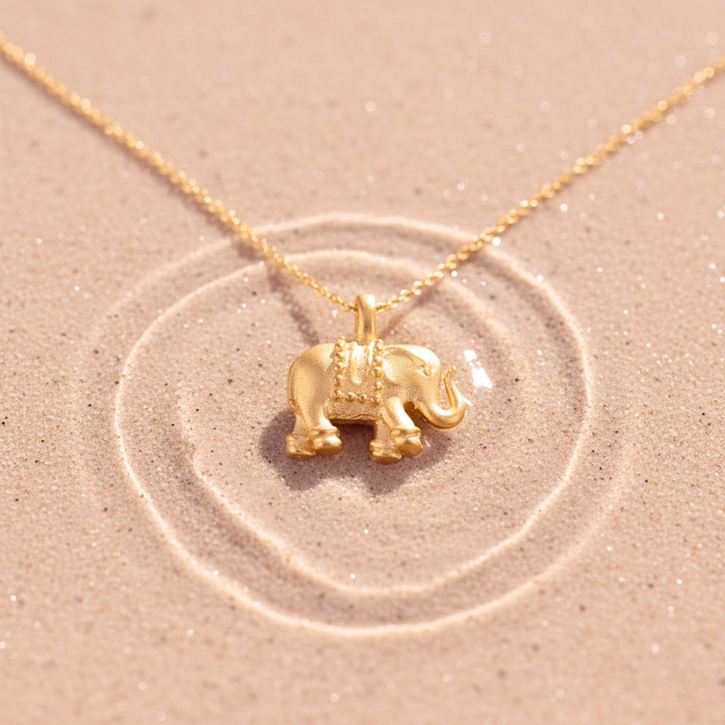 Elephant Charm Pendant Necklace - Gold PVD Stainless Steel
