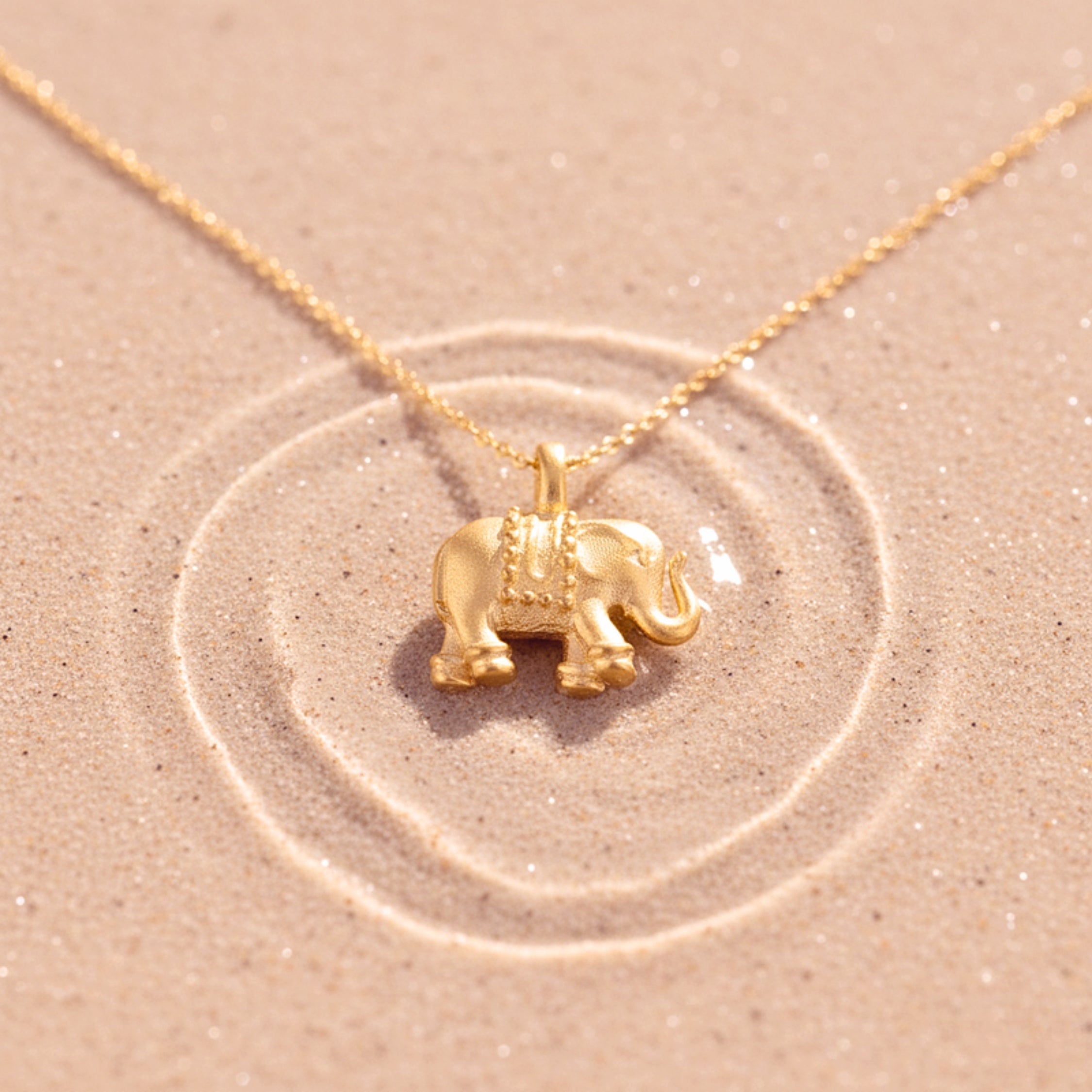 Elephant Charm Pendant Necklace - Gold PVD Stainless Steel