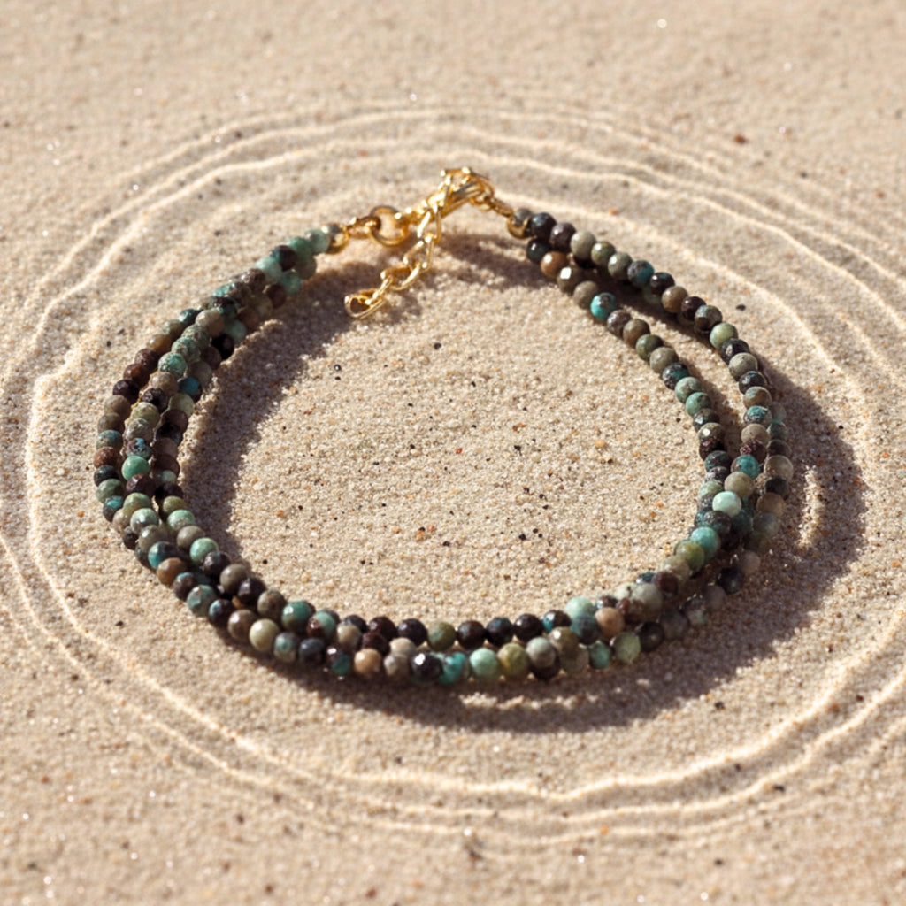 African Turquoise-Tone Beads Women's Bracelet - Gold PVD Stainless Steel