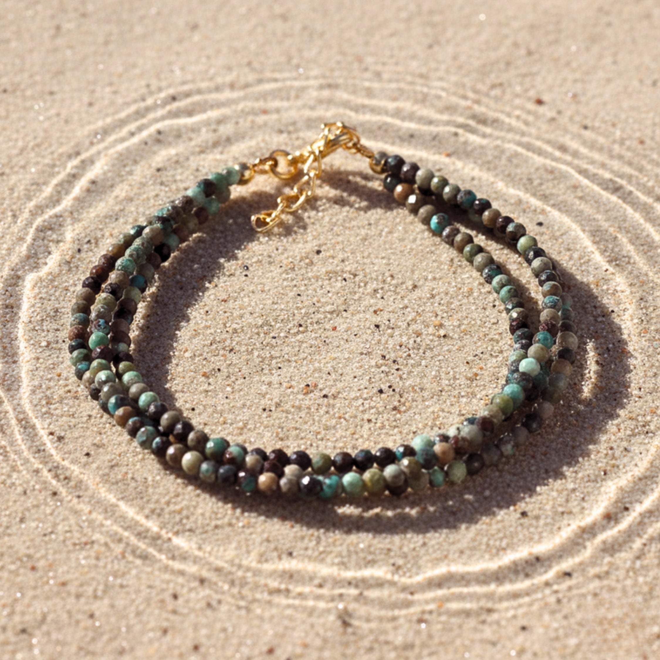 African Turquoise-Tone Beads Women's Bracelet - Gold PVD Stainless Steel