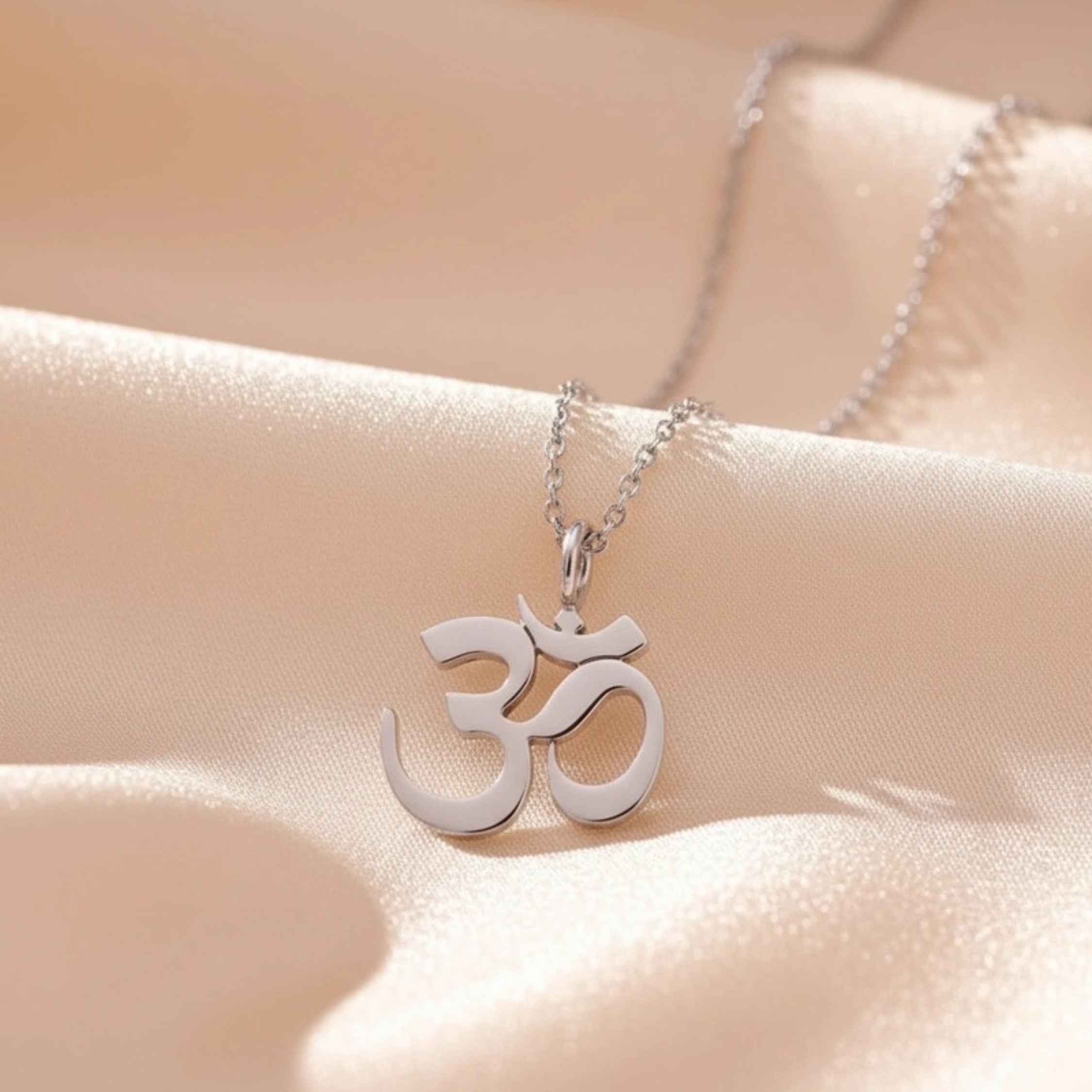 Women's Om Symbol Pendant Necklace - Silver Color 316L Stainless Steel