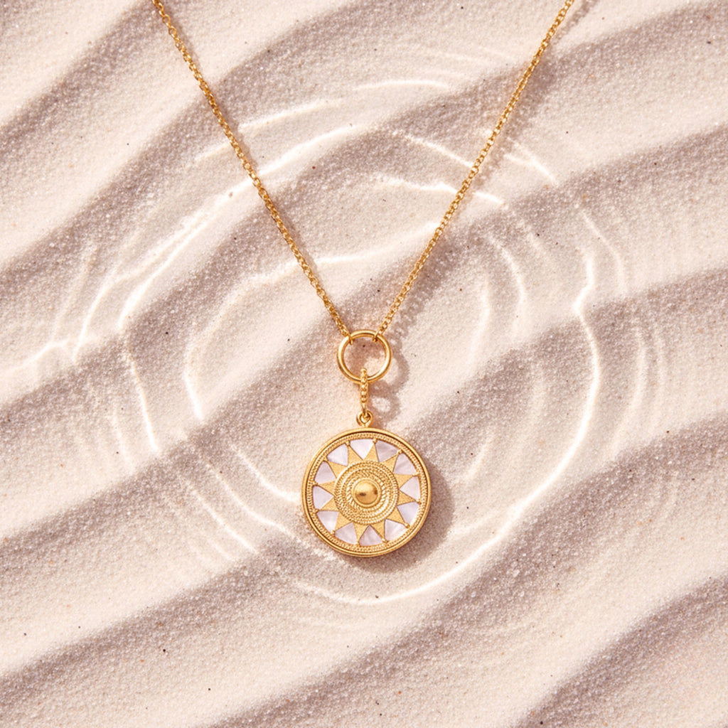 Women's Sunburst Pendant Necklace - Gold PVD Stainless Steel