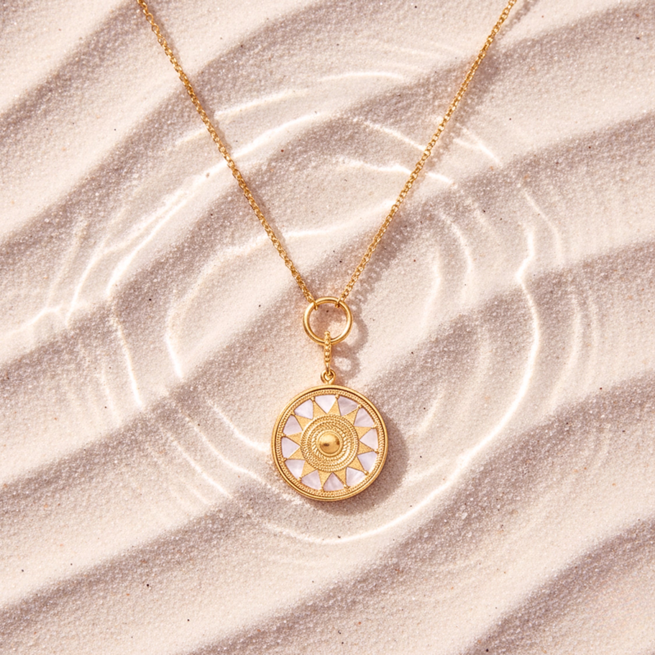 Women's Sunburst Pendant Necklace - Gold PVD Stainless Steel