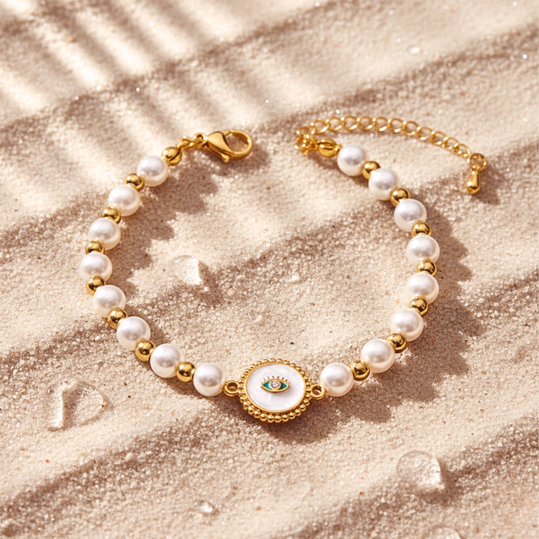 Women's Sunburst Evil Eye Chain Bracelet - Gold PVD Stainless Steel