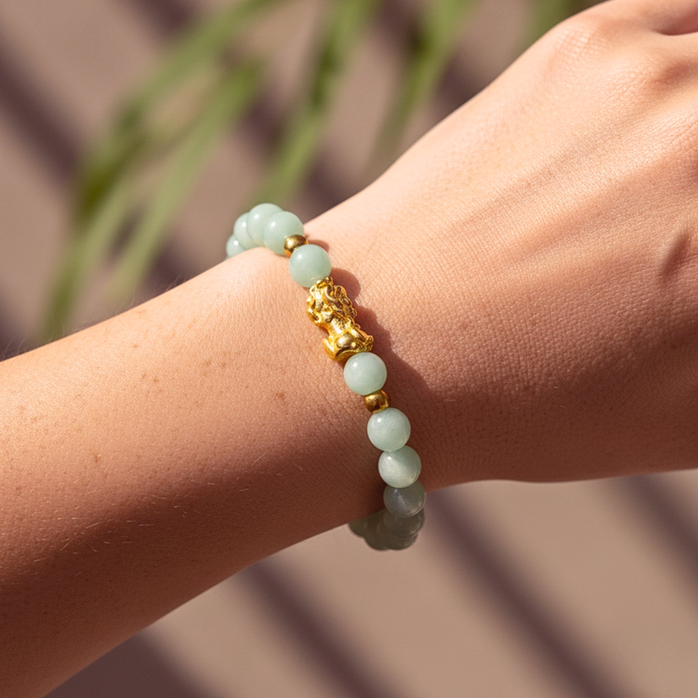 Pixiu Green Crystal Bead Bracelet - Gold PVD Stainless Steel