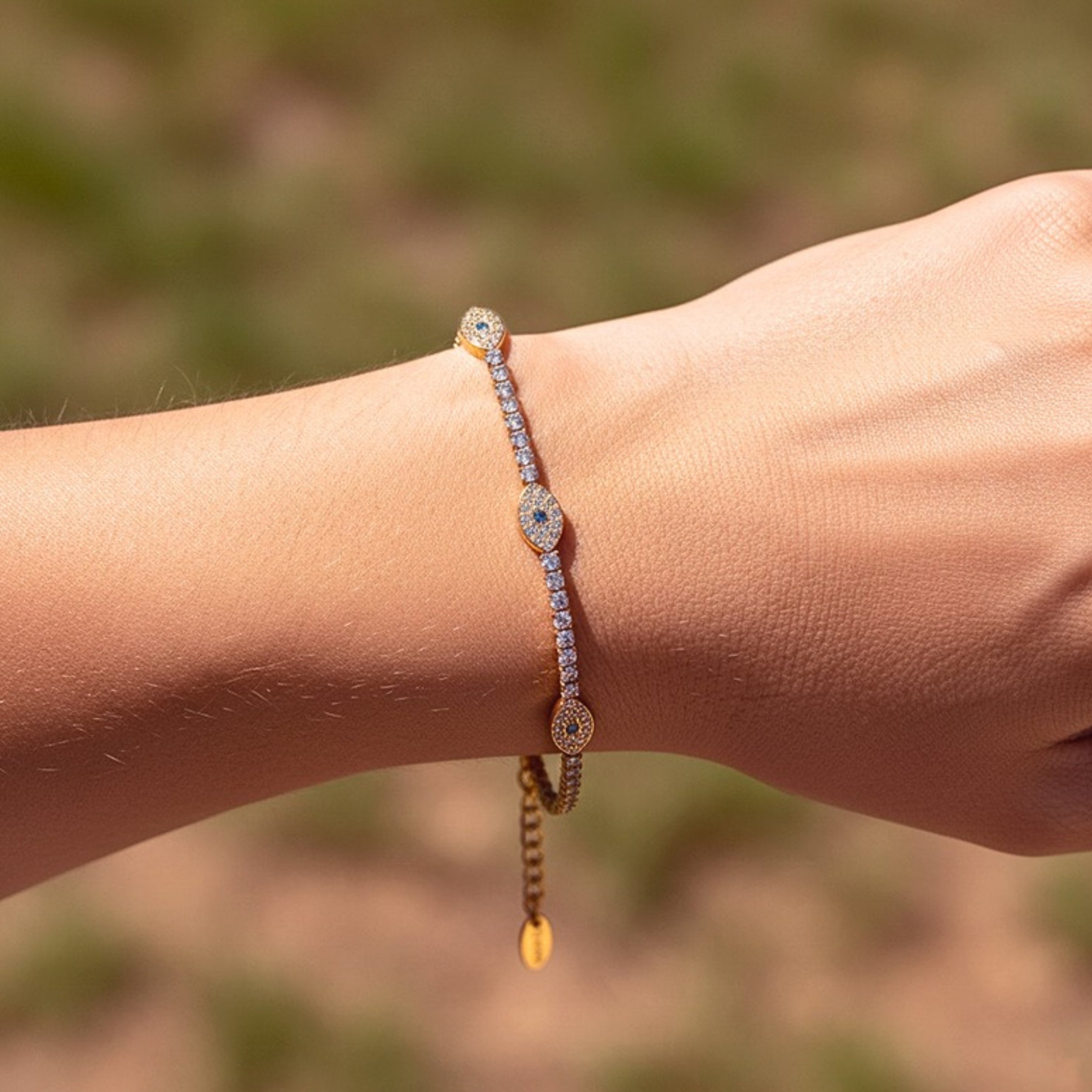 Evil Eye Cubic Zirconia Tennis Bracelet - Gold PVD Stainless Steel