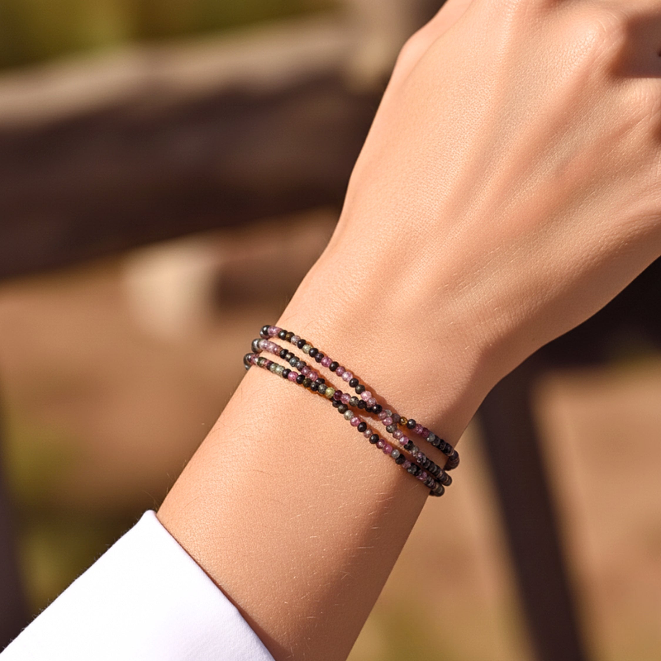 Adjustable Tourmaline Layered Bracelet - Gold PVD Stainless Steel