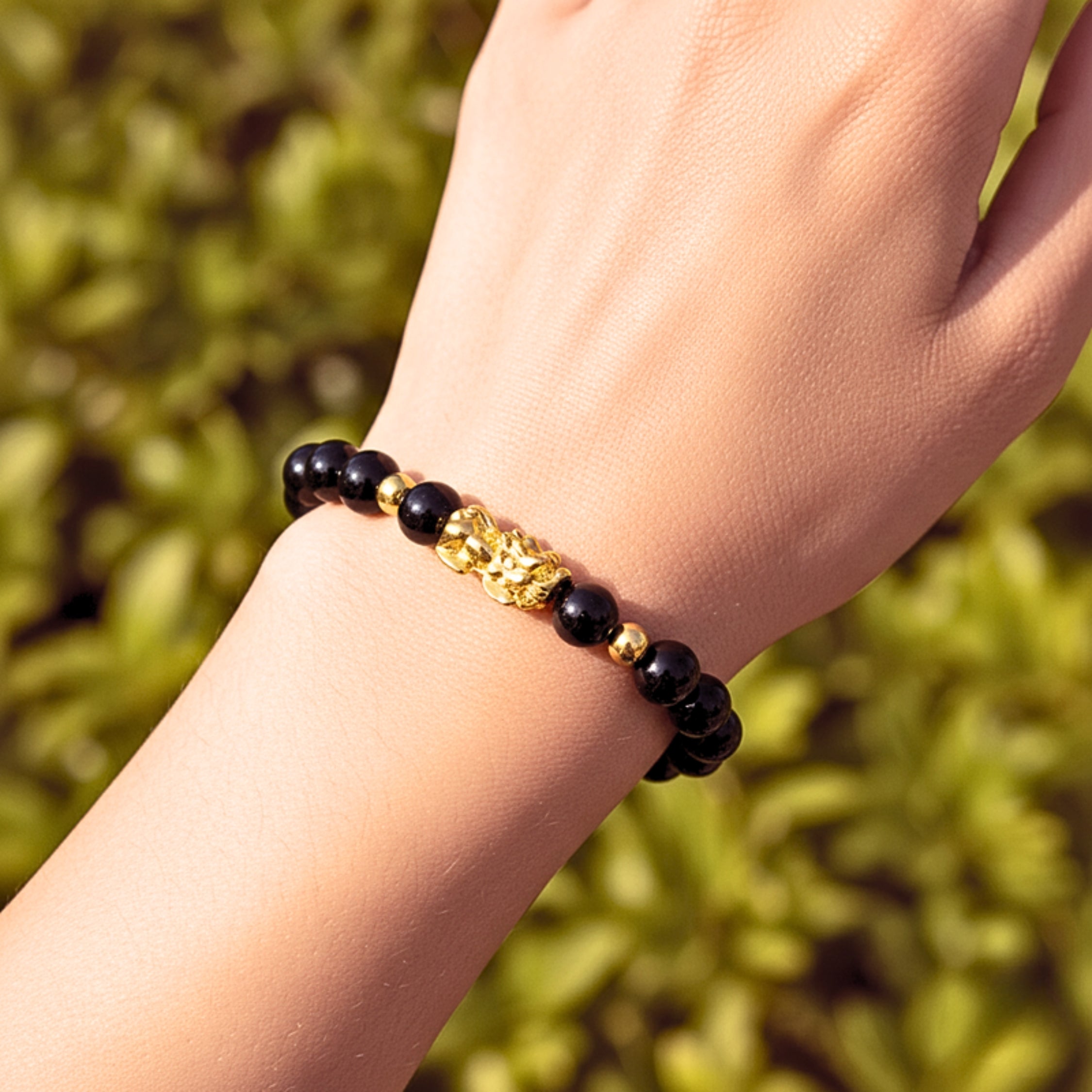 Pixiu Black Crystal Bead Bracelet - Gold PVD Stainless Steel