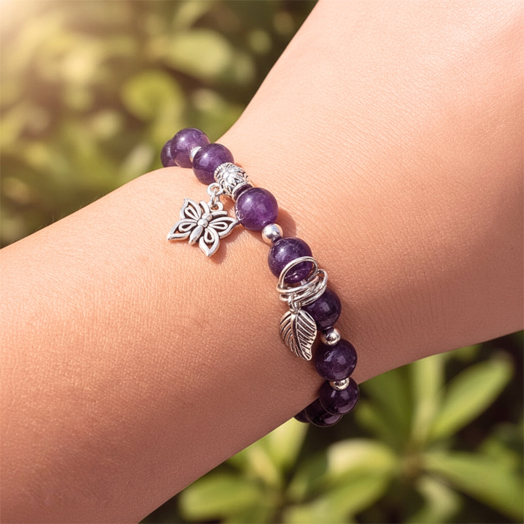 Women's Butterfly Purple Crystal Charm Bracelet