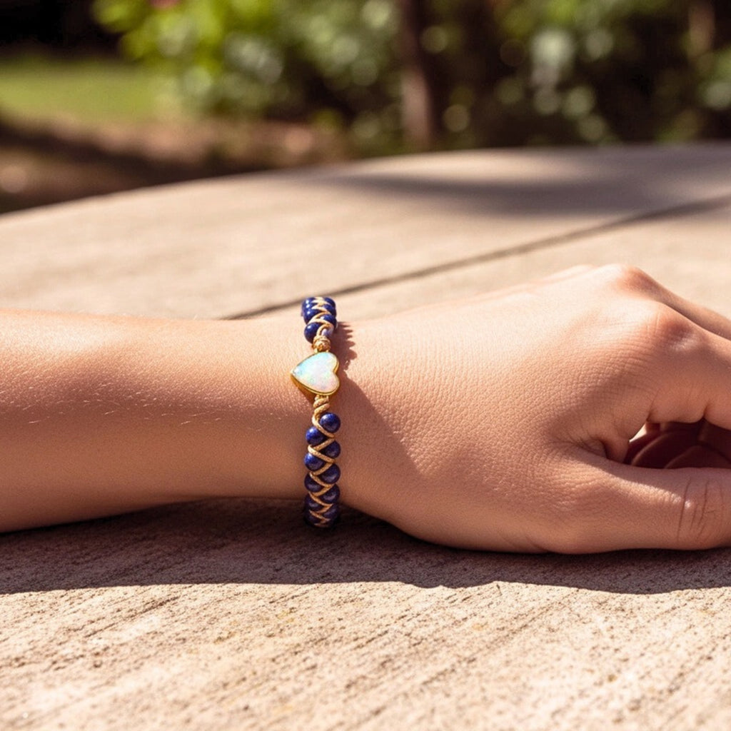 Women's Cord Bracelet With Lapis Lazuli & Opal Tone Gems