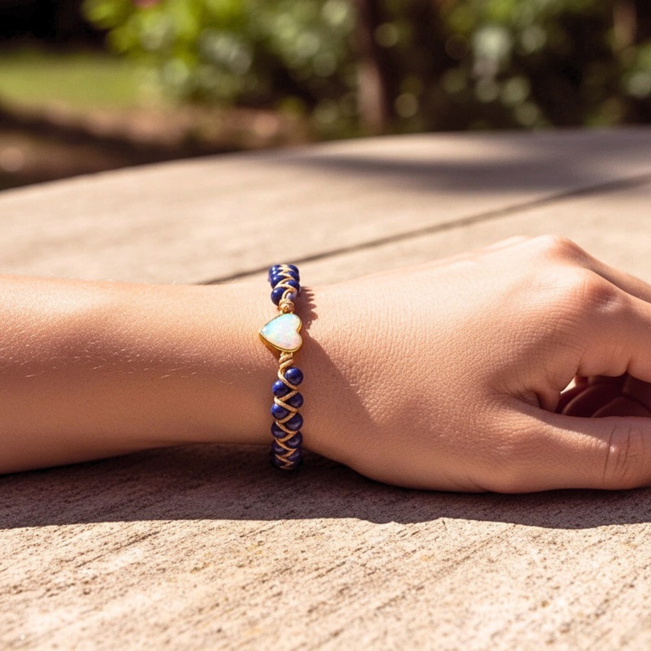 Women's Cord Bracelet With Lapis Lazuli & Opal Tone Gems