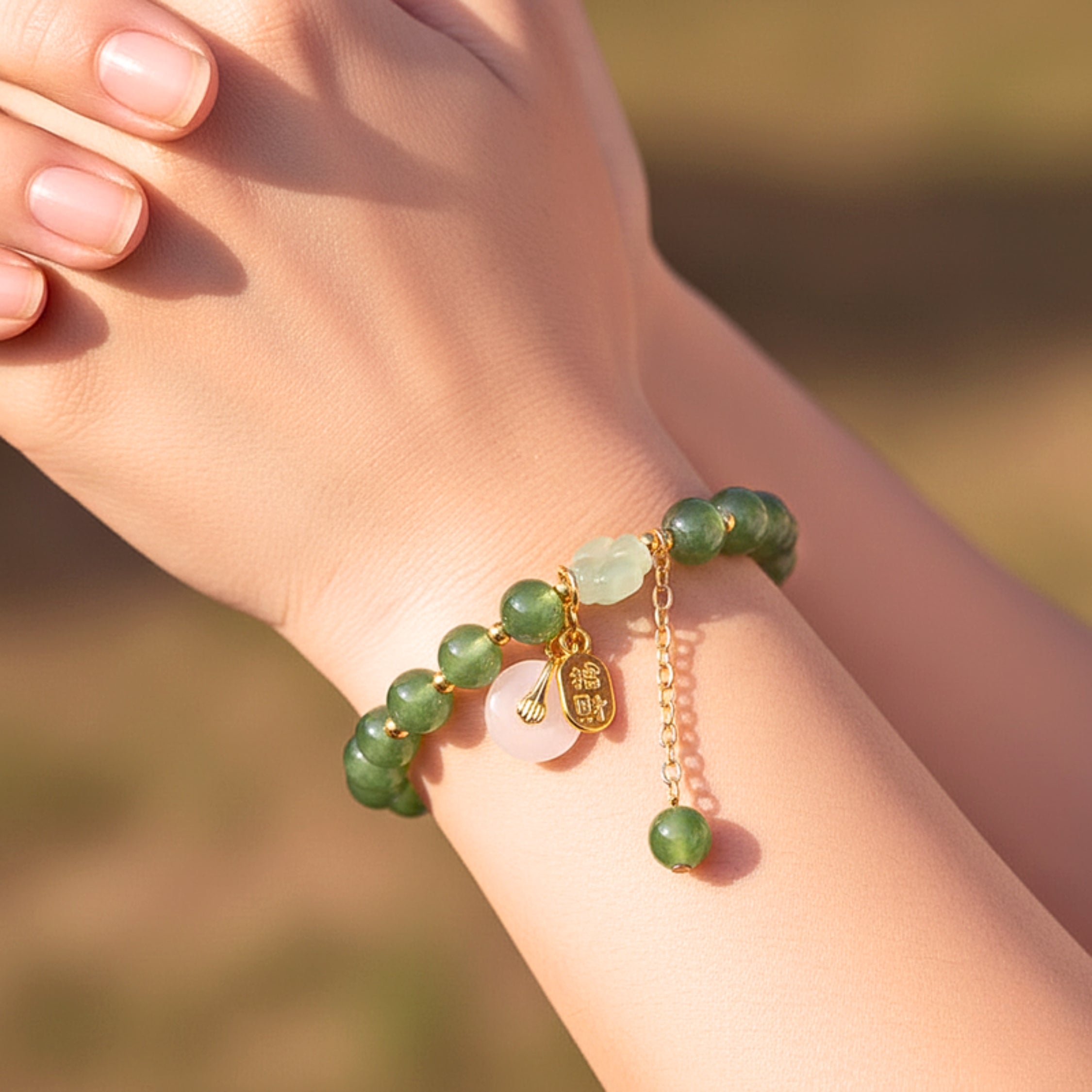 Women's Green 'Peace Buckle' Bracelet - Gold PVD Stainless Steel