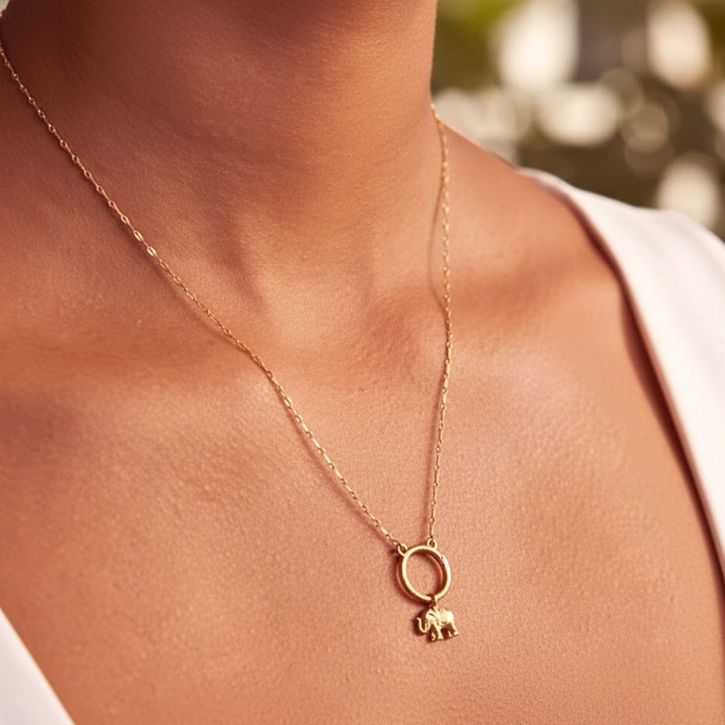 Elephant Charm Pendant Necklace - Gold PVD Stainless Steel