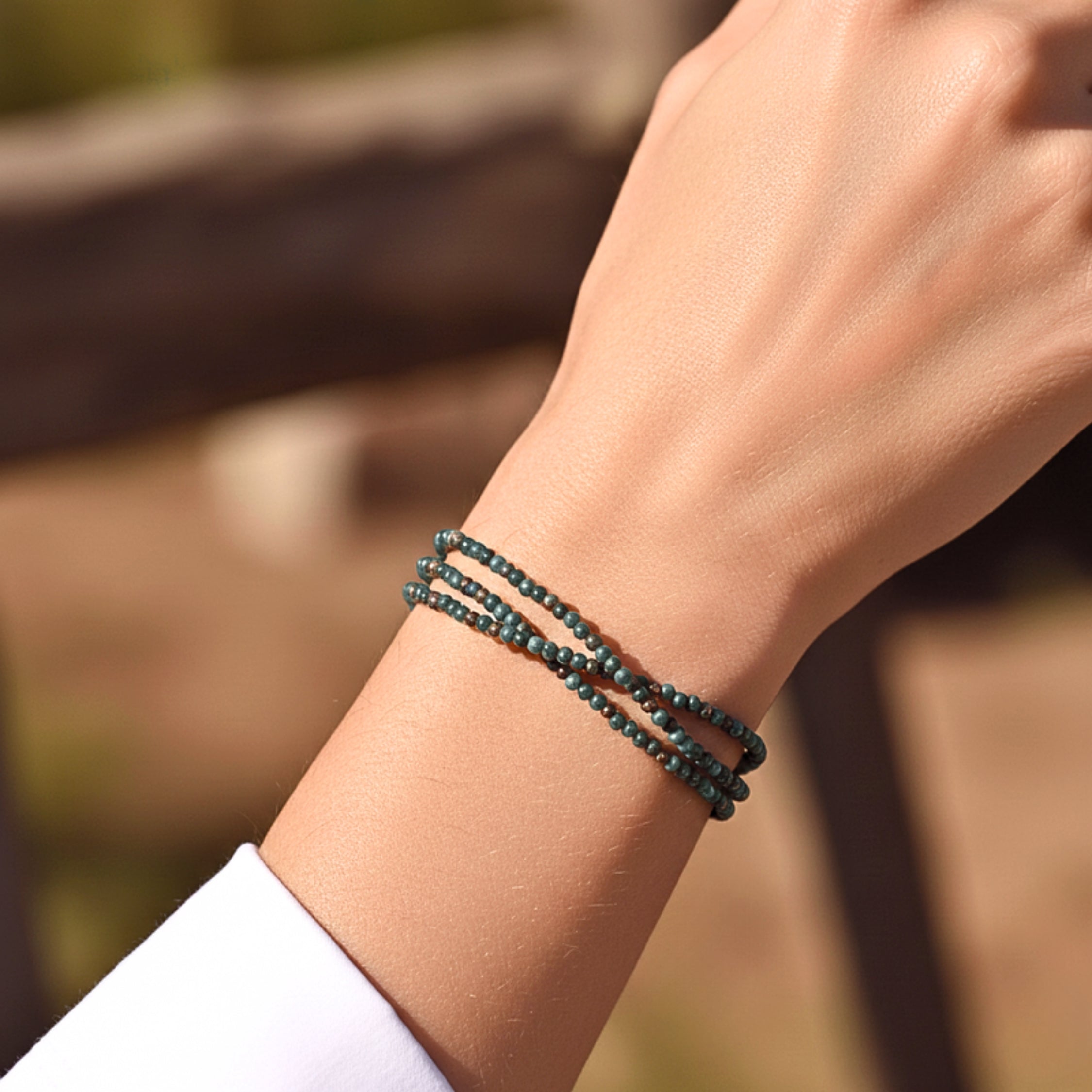 African Turquoise-Tone Beads Women's Bracelet - Gold PVD Stainless Steel