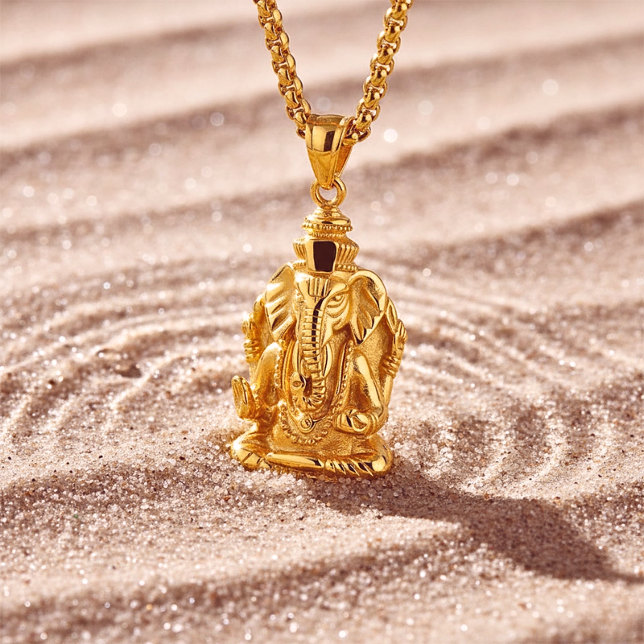 Ganesha Elephant Pendant Necklace - Silver-Tone PVD Stainless Steel