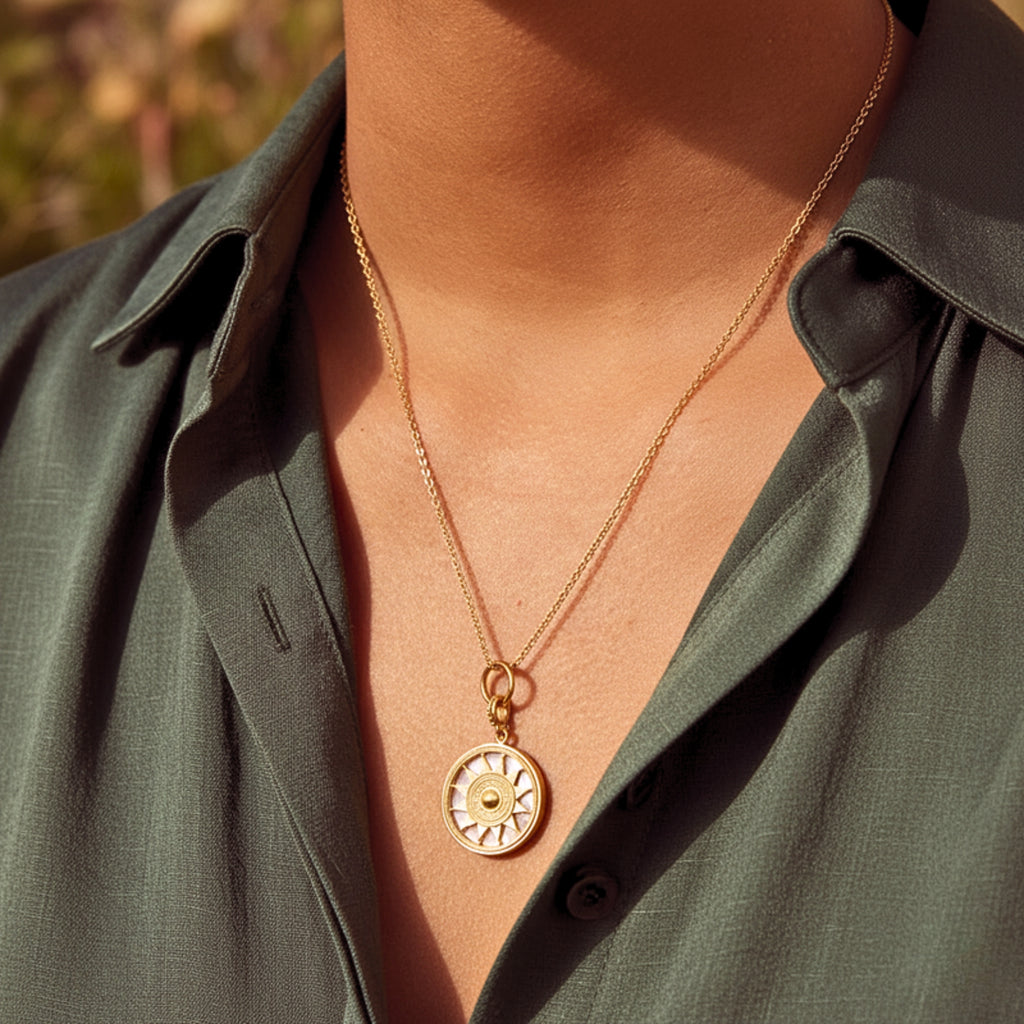 Women's Sunburst Pendant Necklace - Gold PVD Stainless Steel