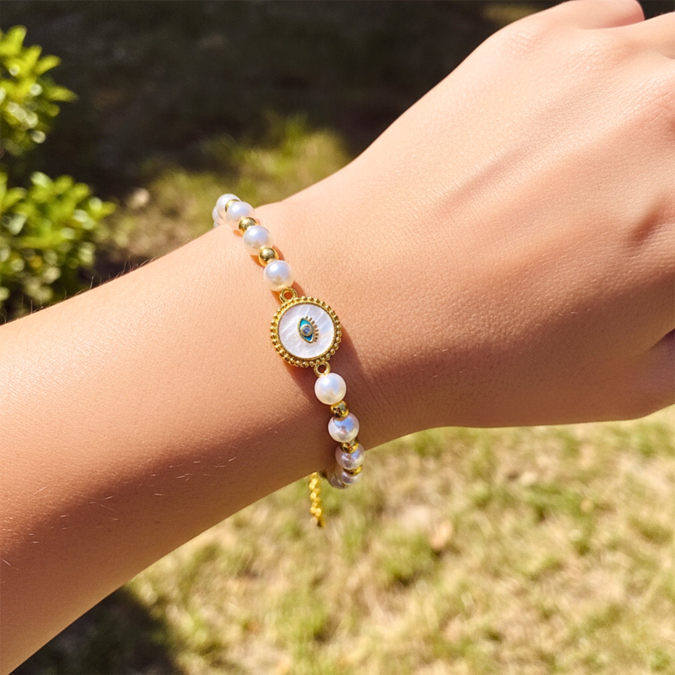 Women's Sunburst Evil Eye Chain Bracelet - Gold PVD Stainless Steel