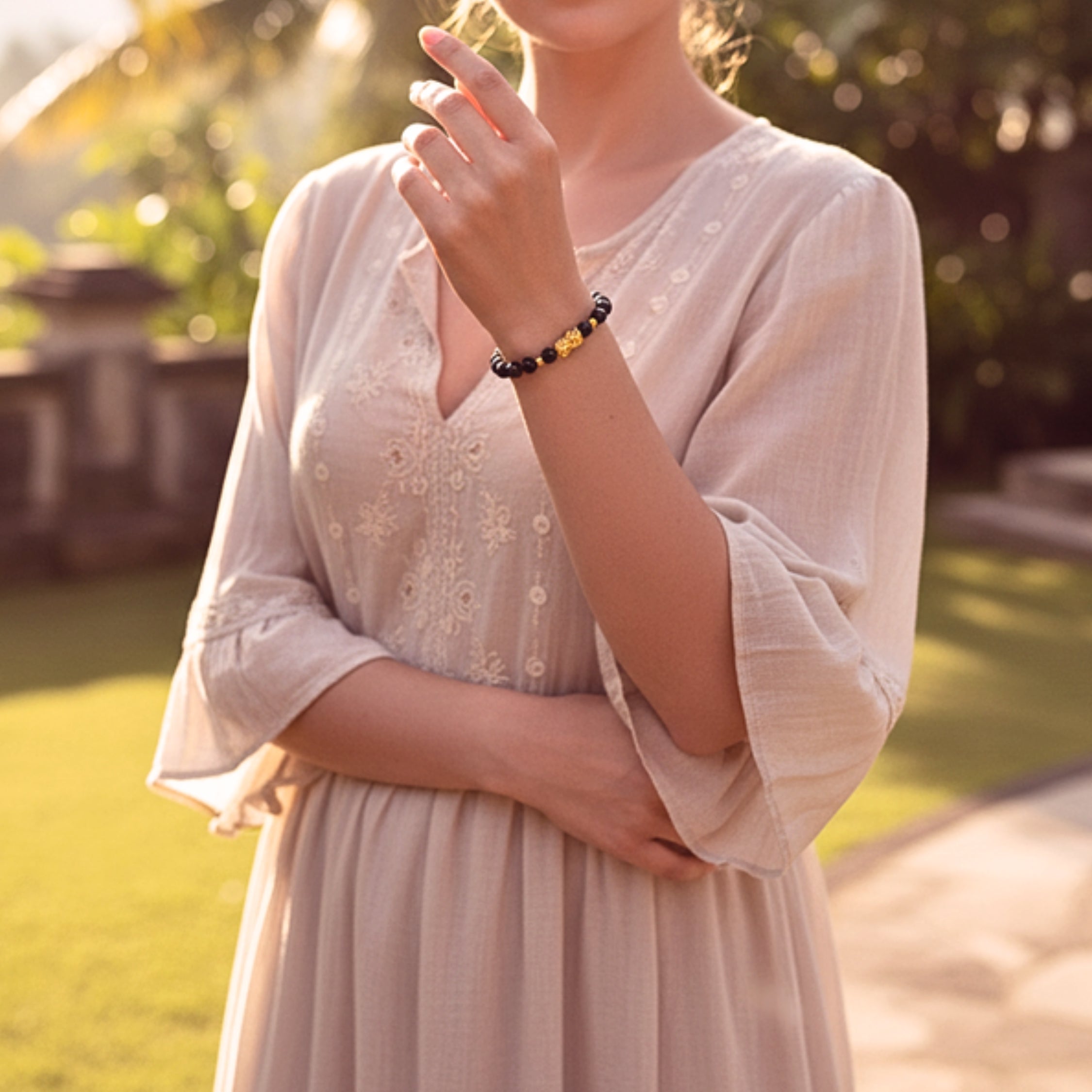 Pixiu Black Crystal Bead Bracelet - Gold PVD Stainless Steel