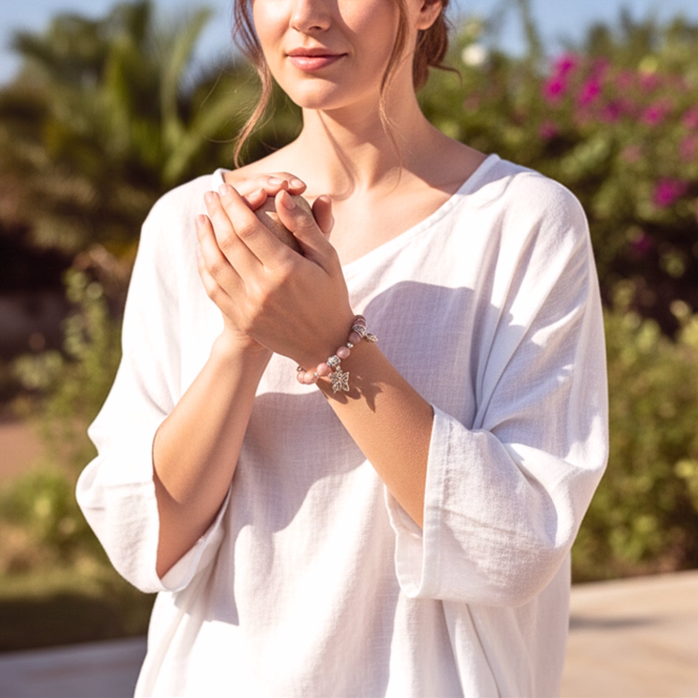 Women's Pink Crystal Butterfly Charm Bracelet