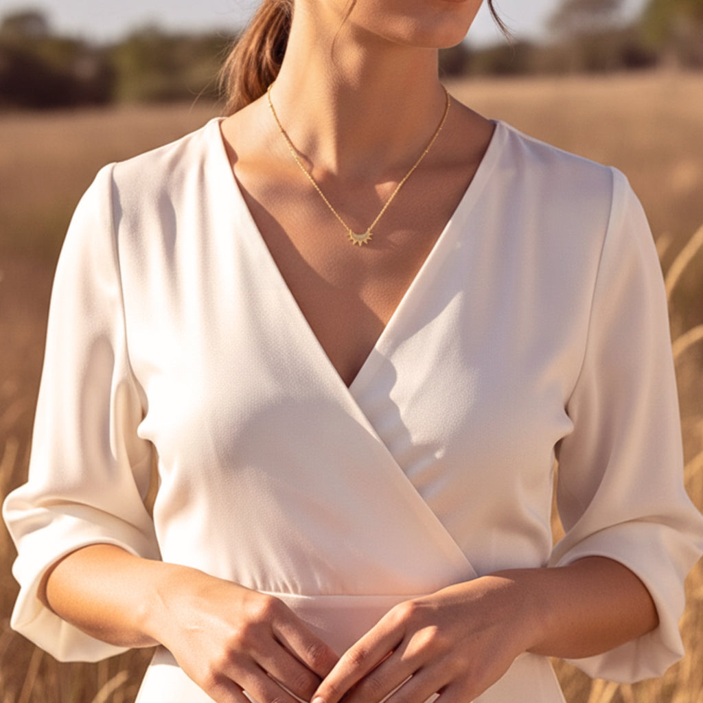 Women's Sunburst Satellite Chain Necklace - Gold PVD Stainless Steel